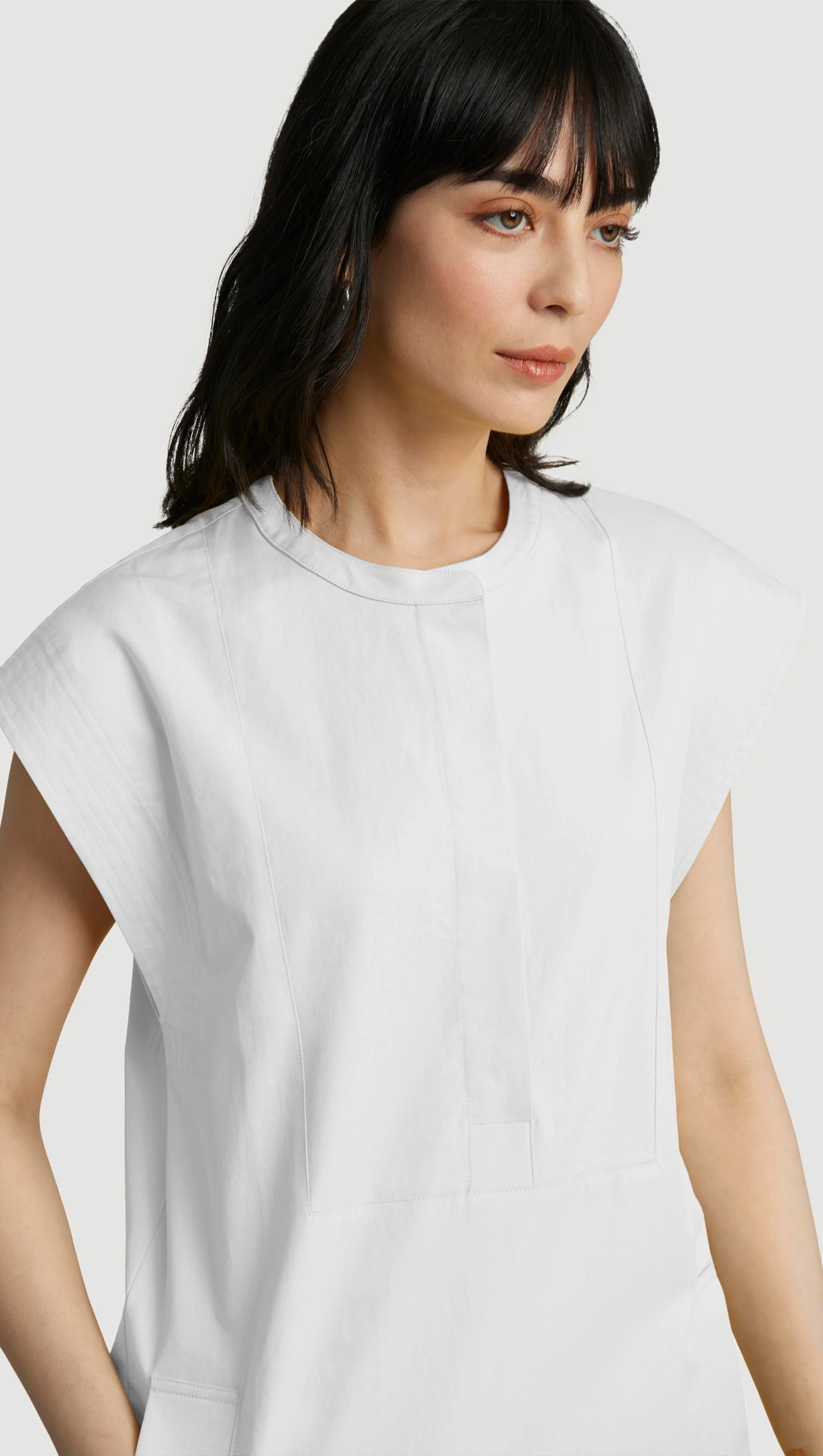 Mini Bib Dress in Cotton Sateen | White - Image 5