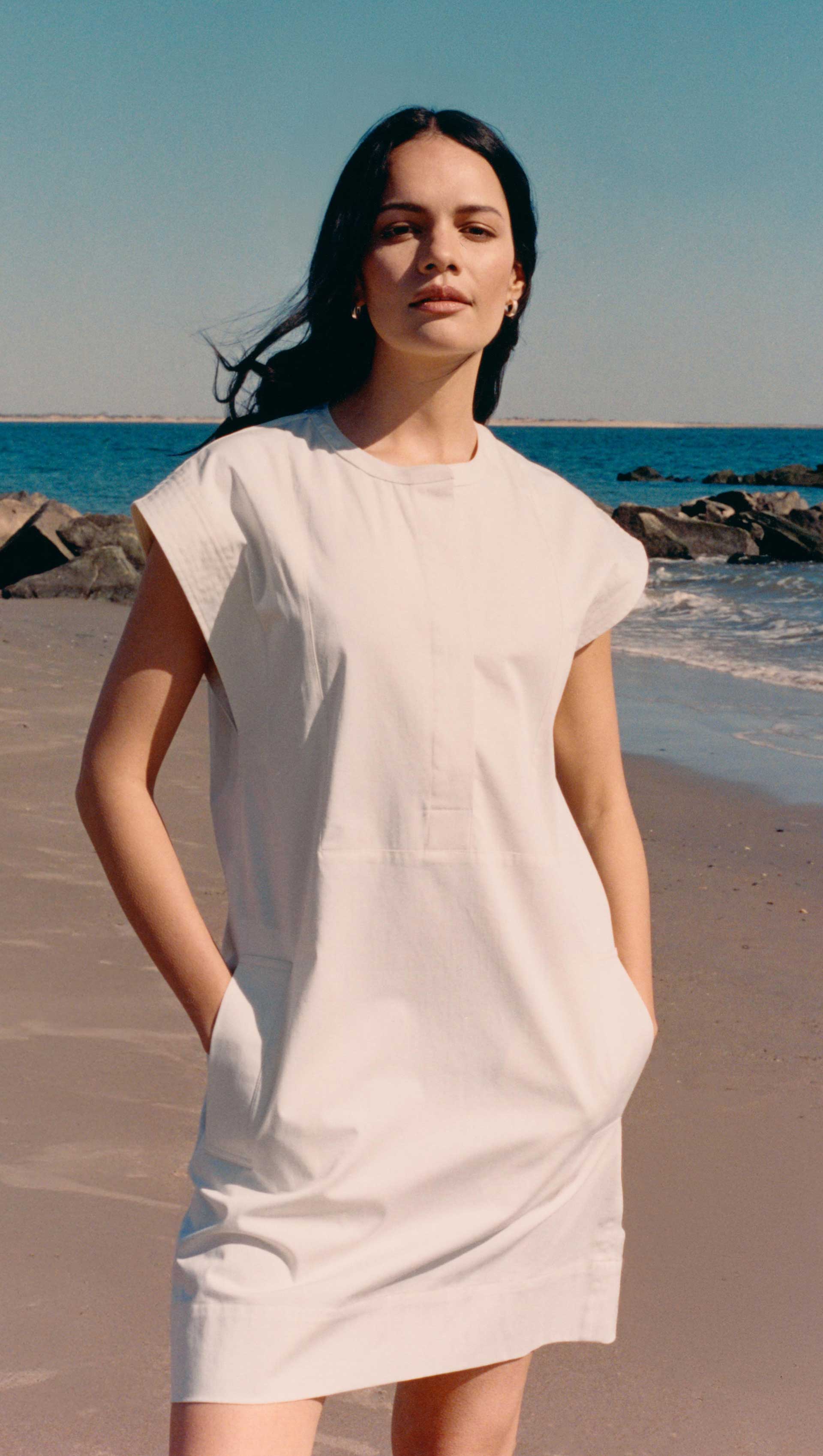 Mini Bib Dress in Cotton Sateen | White - Image 6