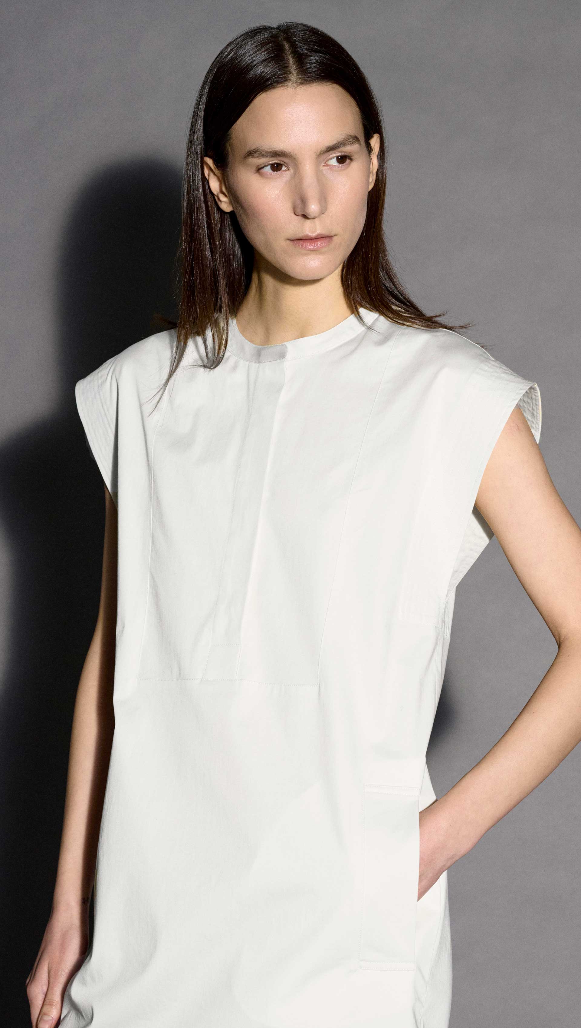 Mini Bib Dress in Cotton Sateen | White - Image 9
