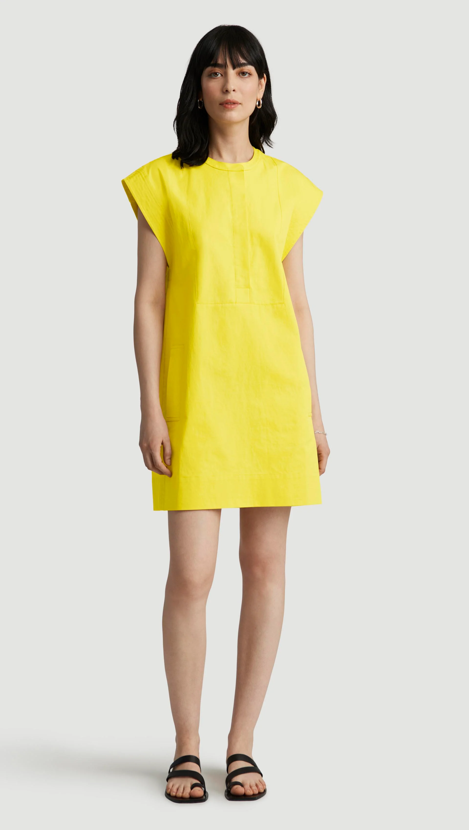 Mini Bib Dress in Cotton Twill | Lemon - Image 2