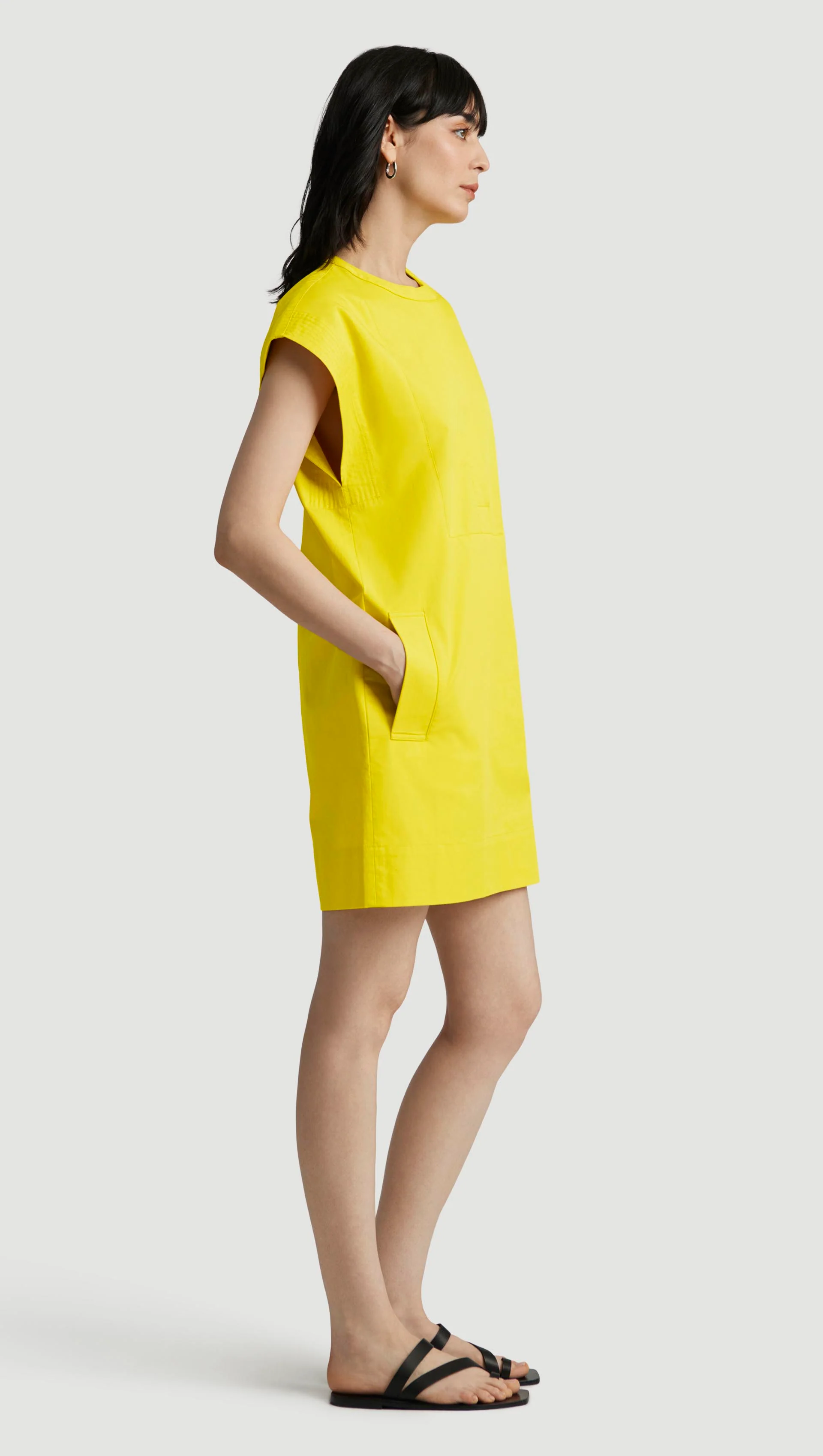 Mini Bib Dress in Cotton Twill | Lemon - Image 3