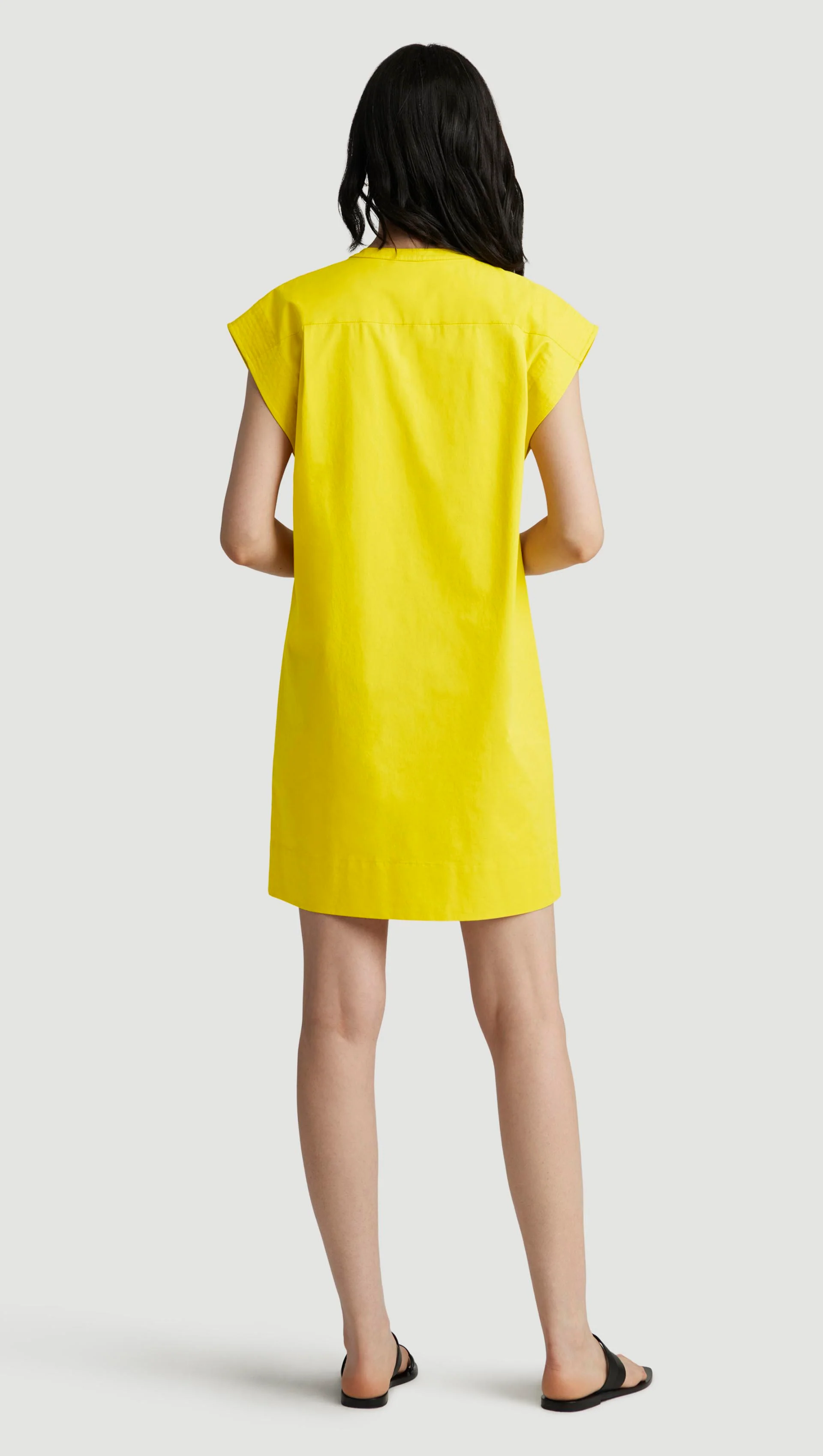 Mini Bib Dress in Cotton Twill | Lemon - Image 4