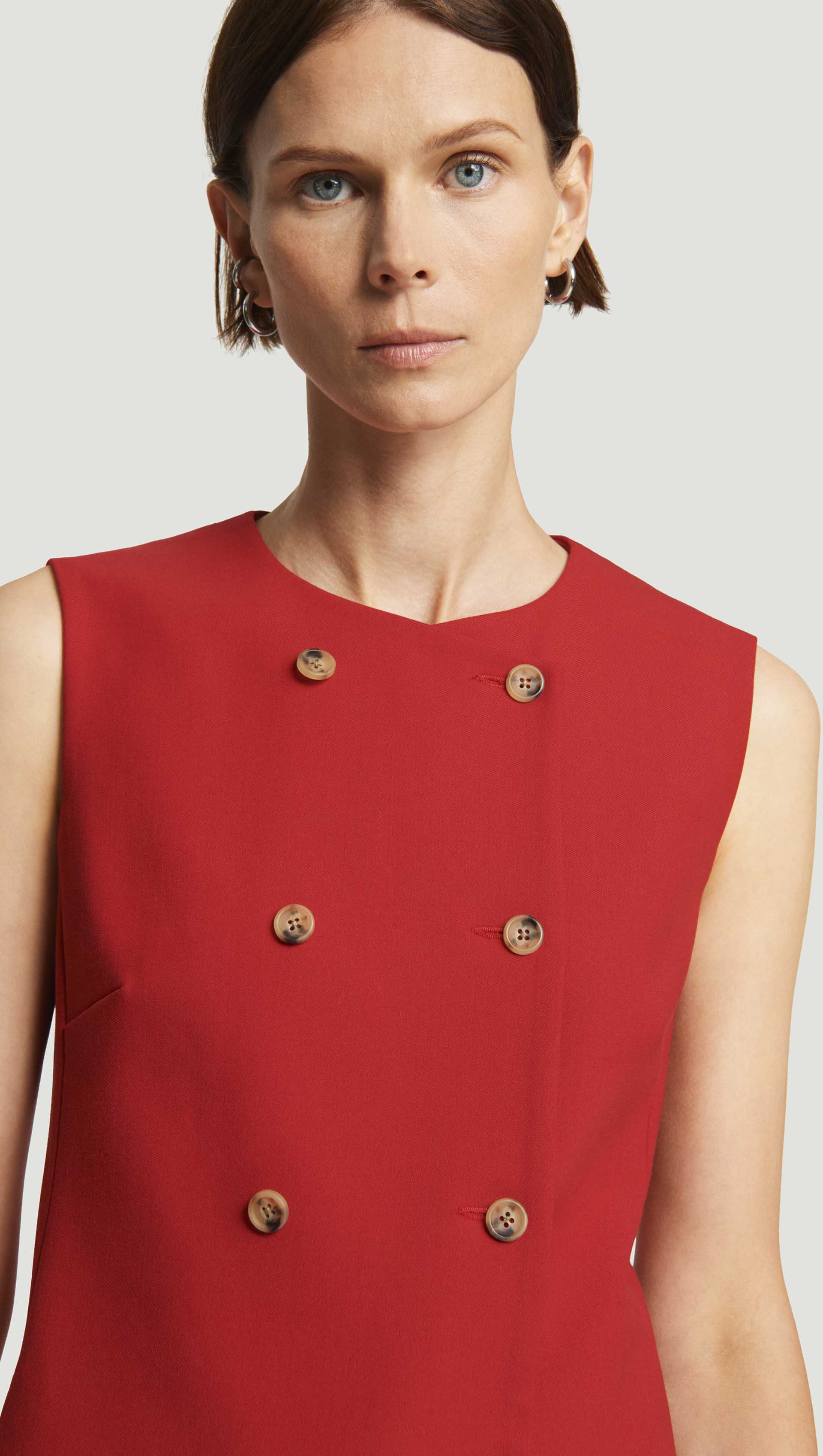 Mini Double-Breasted Dress in Heavy Wool Twill | Ruby Red - Image 2