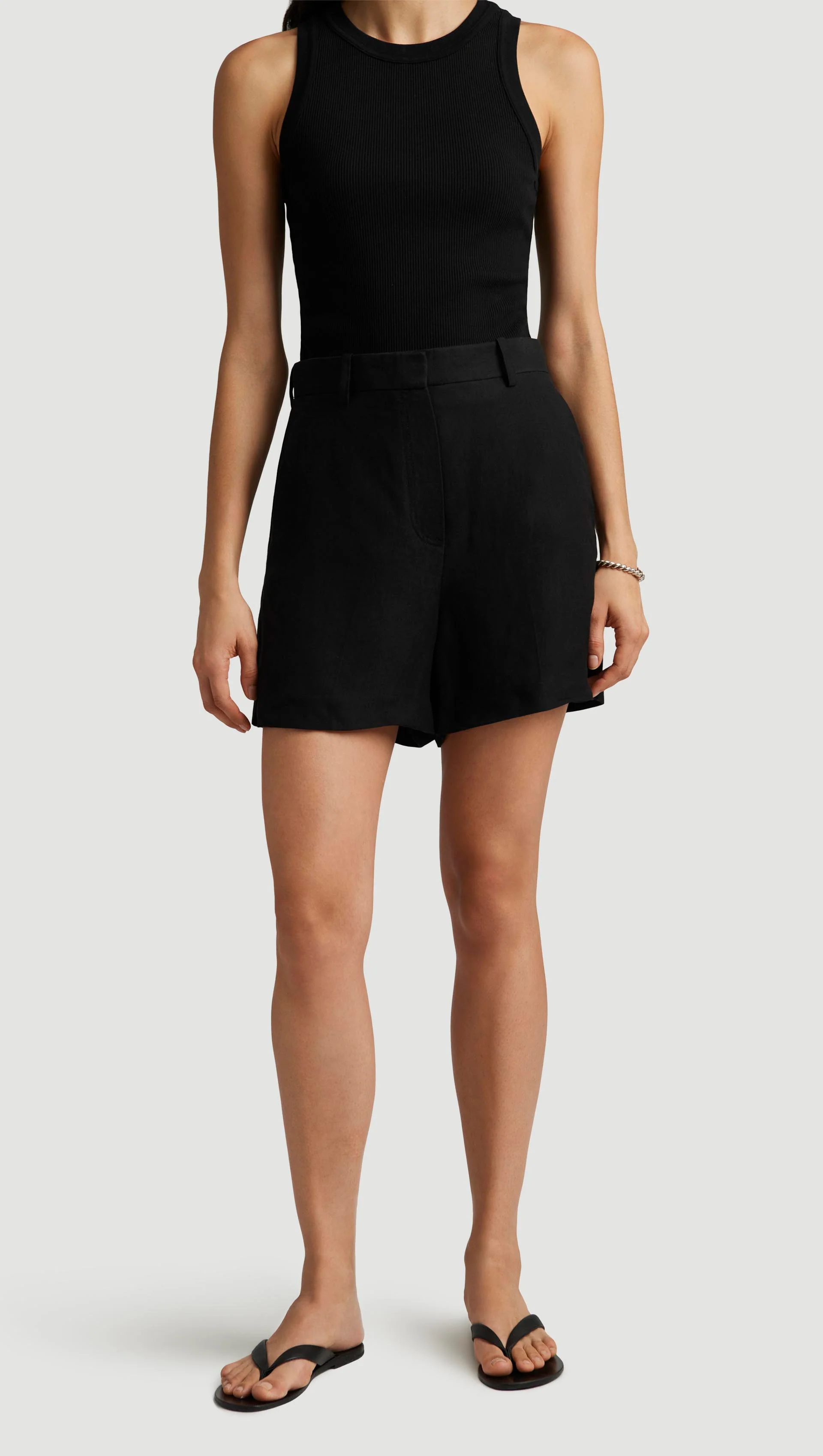Mini Tailored Shorts in Viscose Linen Twill | Black - Image 3