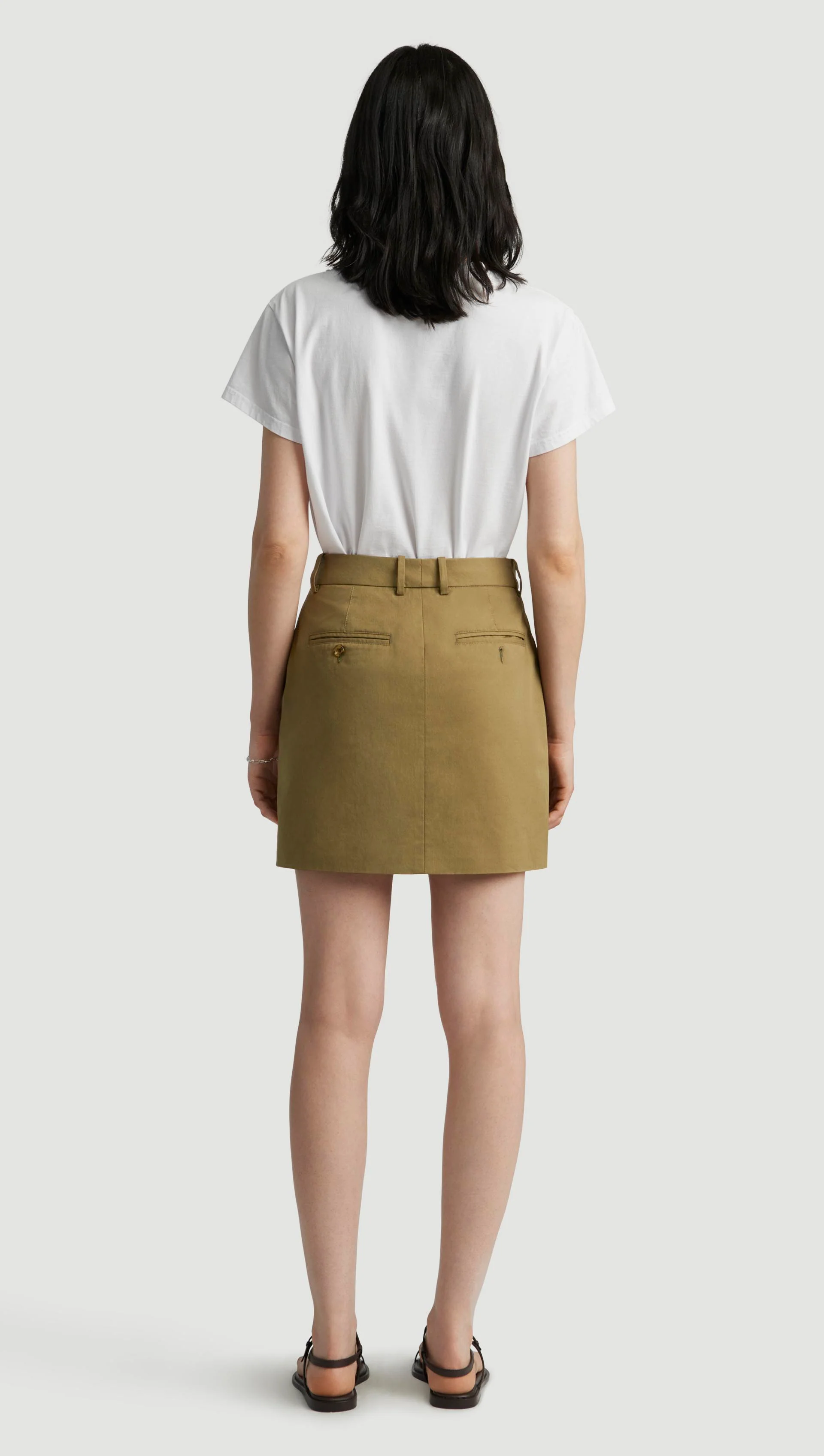 Mini Tailored Skirt in Cotton Twill | Mushroom Topstitch - Image 4
