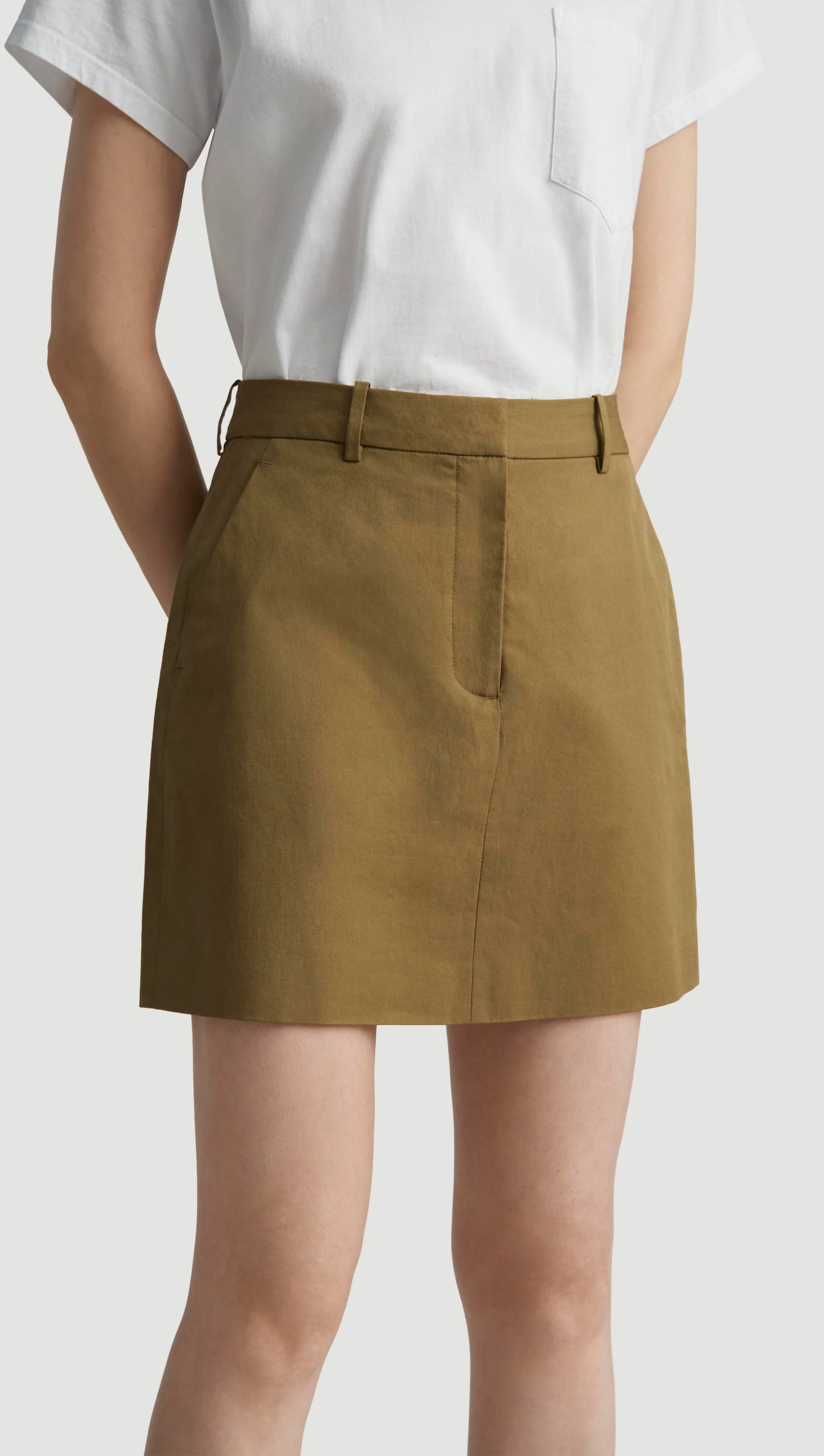 Mini Tailored Skirt in Cotton Twill | Mushroom Topstitch - Image 5