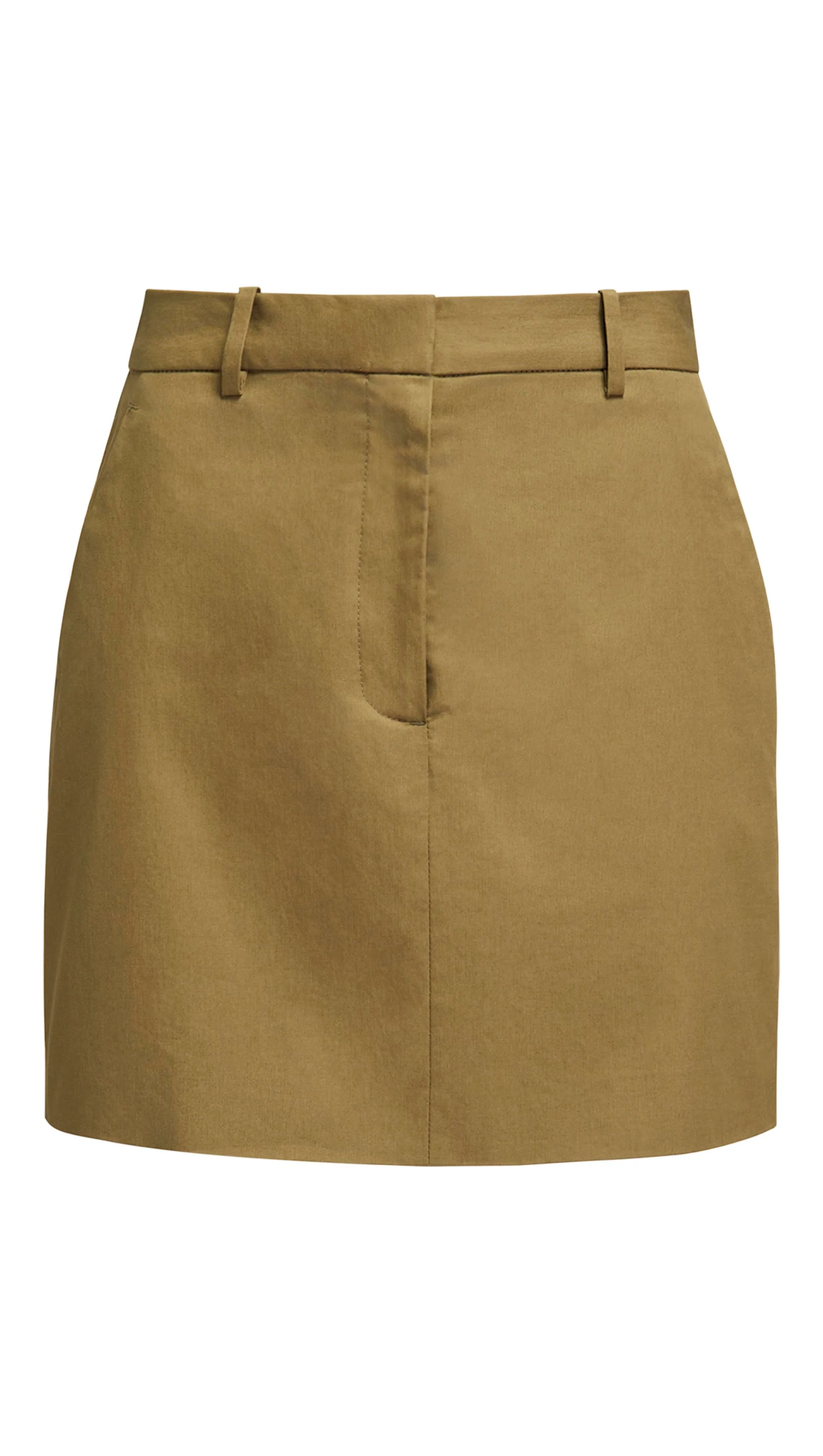 Mini Tailored Skirt in Cotton Twill | Mushroom Topstitch - Image 9