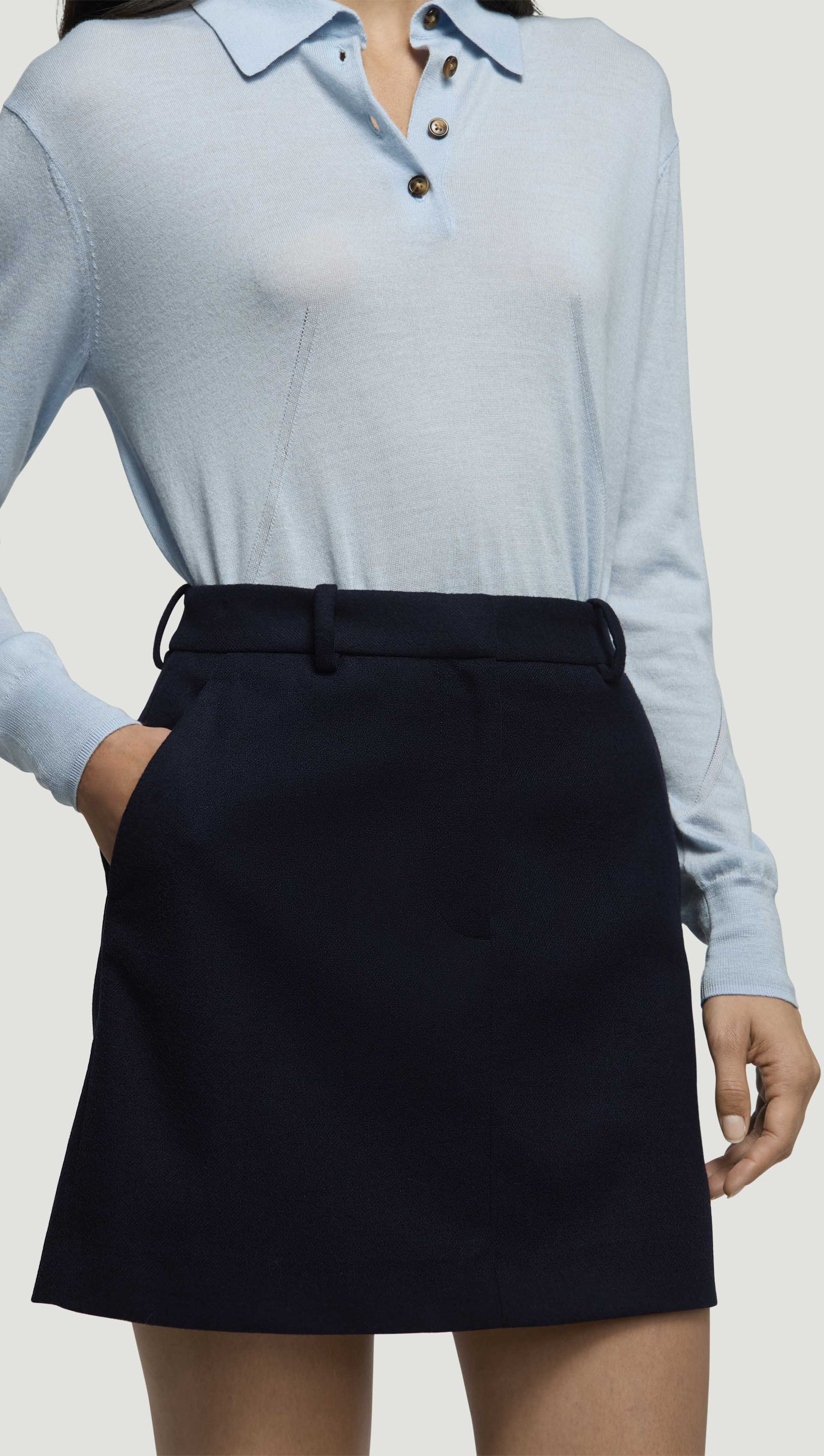 Mini Tailored Skirt in Double-Faced Wool | Navy - Image 2