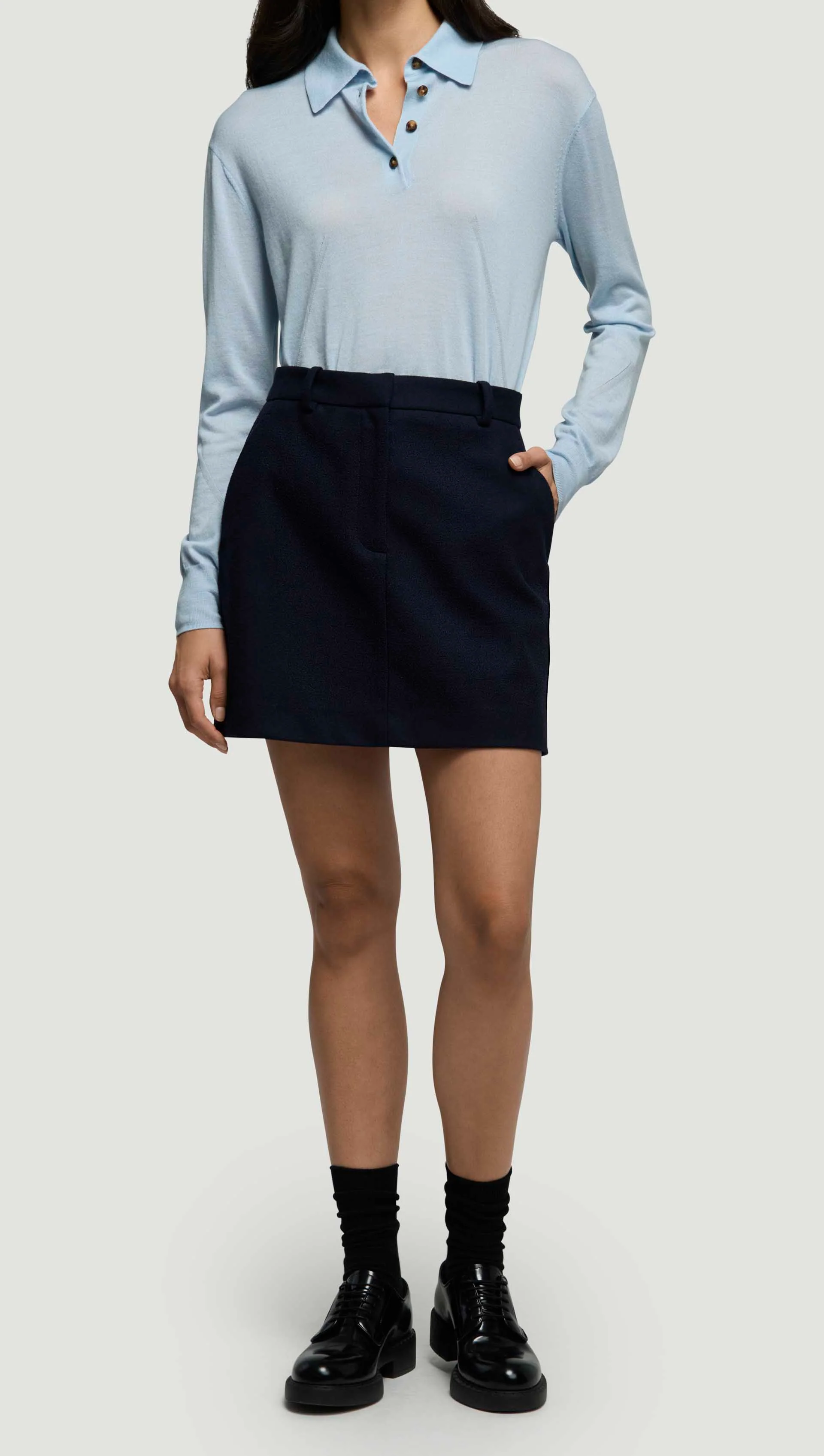 Mini Tailored Skirt in Double-Faced Wool | Navy - Image 3