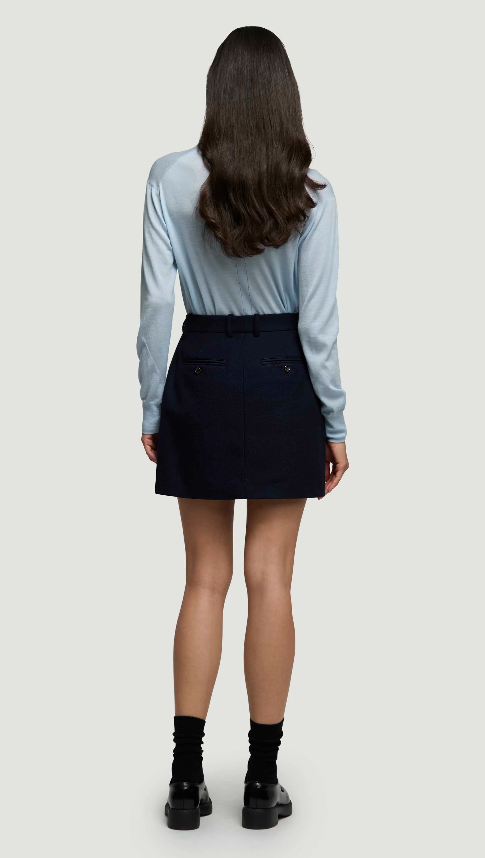 Mini Tailored Skirt in Double-Faced Wool | Navy - Image 5