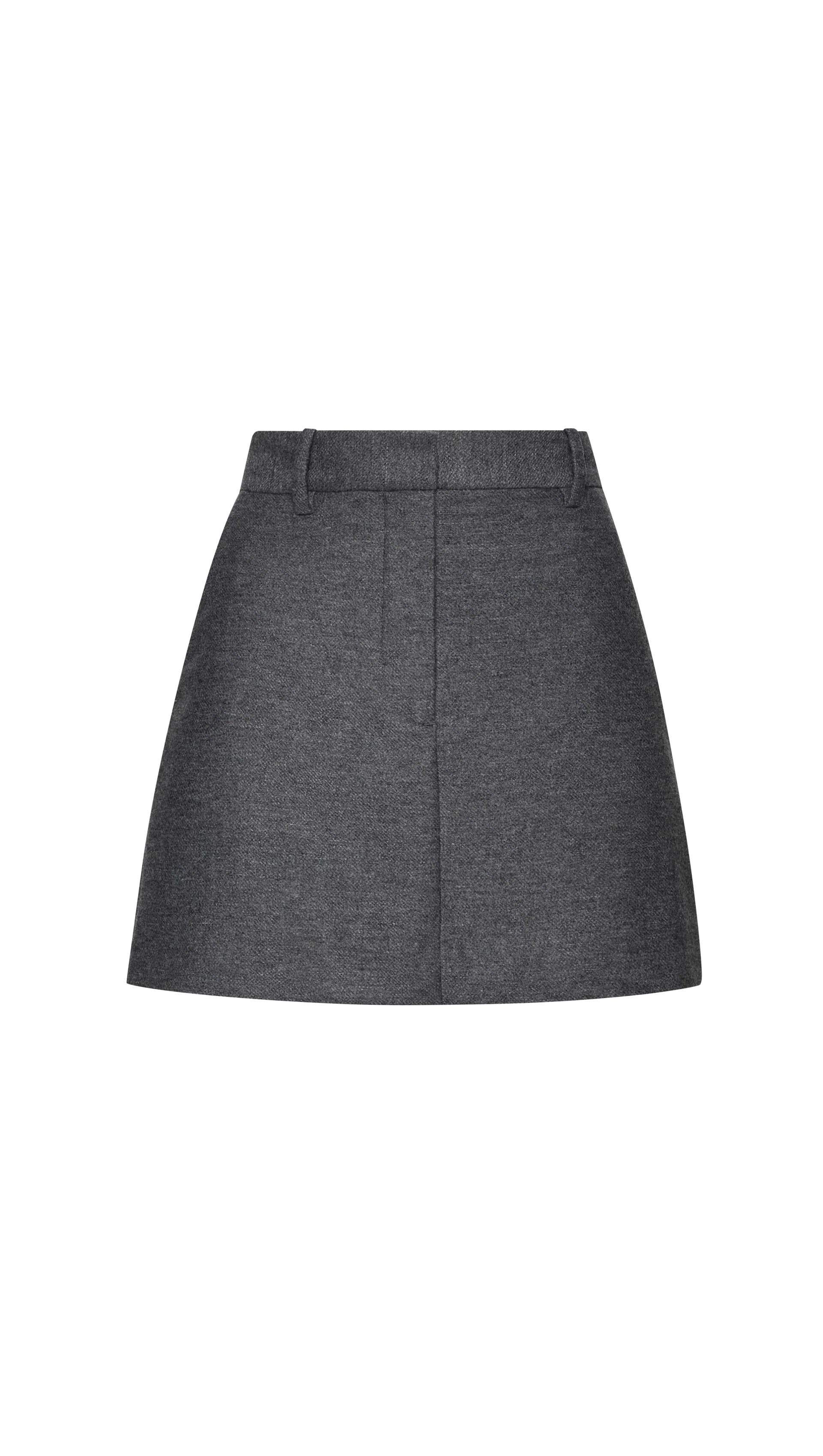 Mini Tailored Skirt in Textured Wool | Grey Melange - Image 9