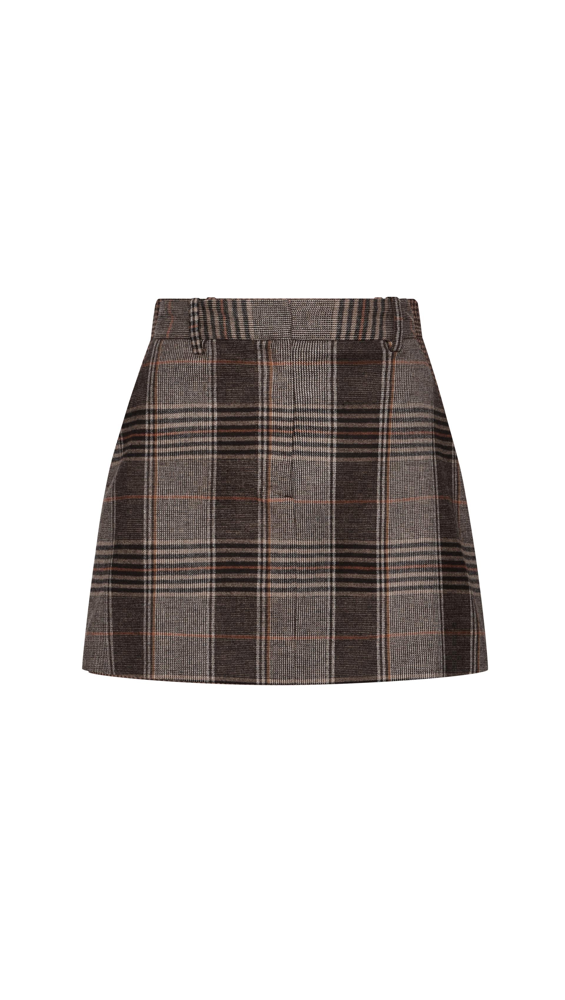 Mini Tailored Skirt in Viscose Blend | Coffee/Beige Plaid - Image 11