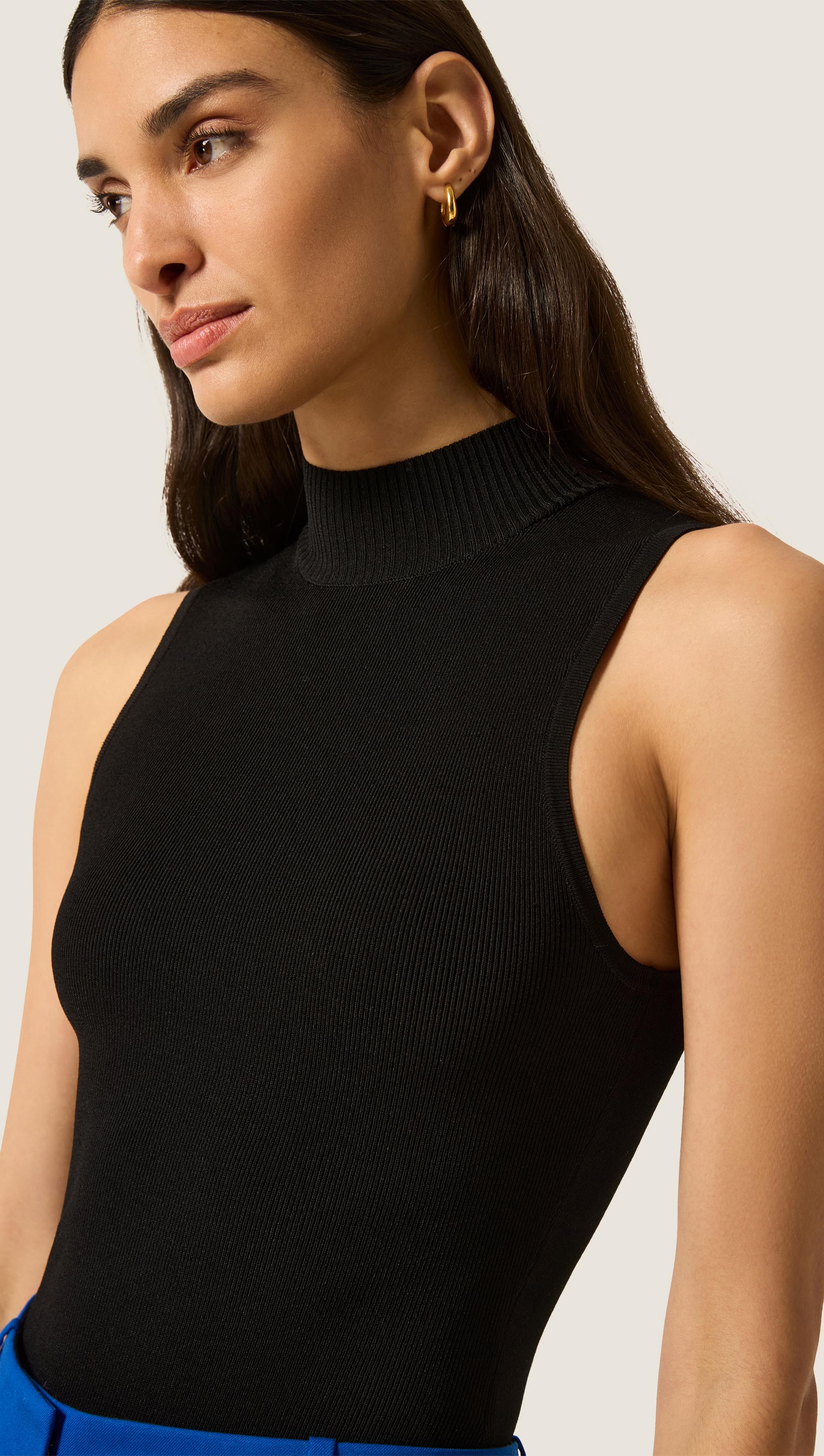 Mock Neck Bodysuit in Viscose | Black - Image 2