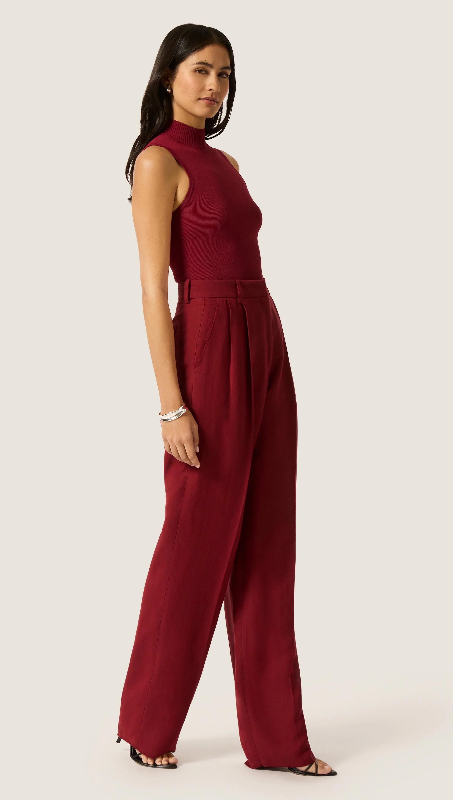 Mock Neck Bodysuit in Viscose | Maroon - Image 4