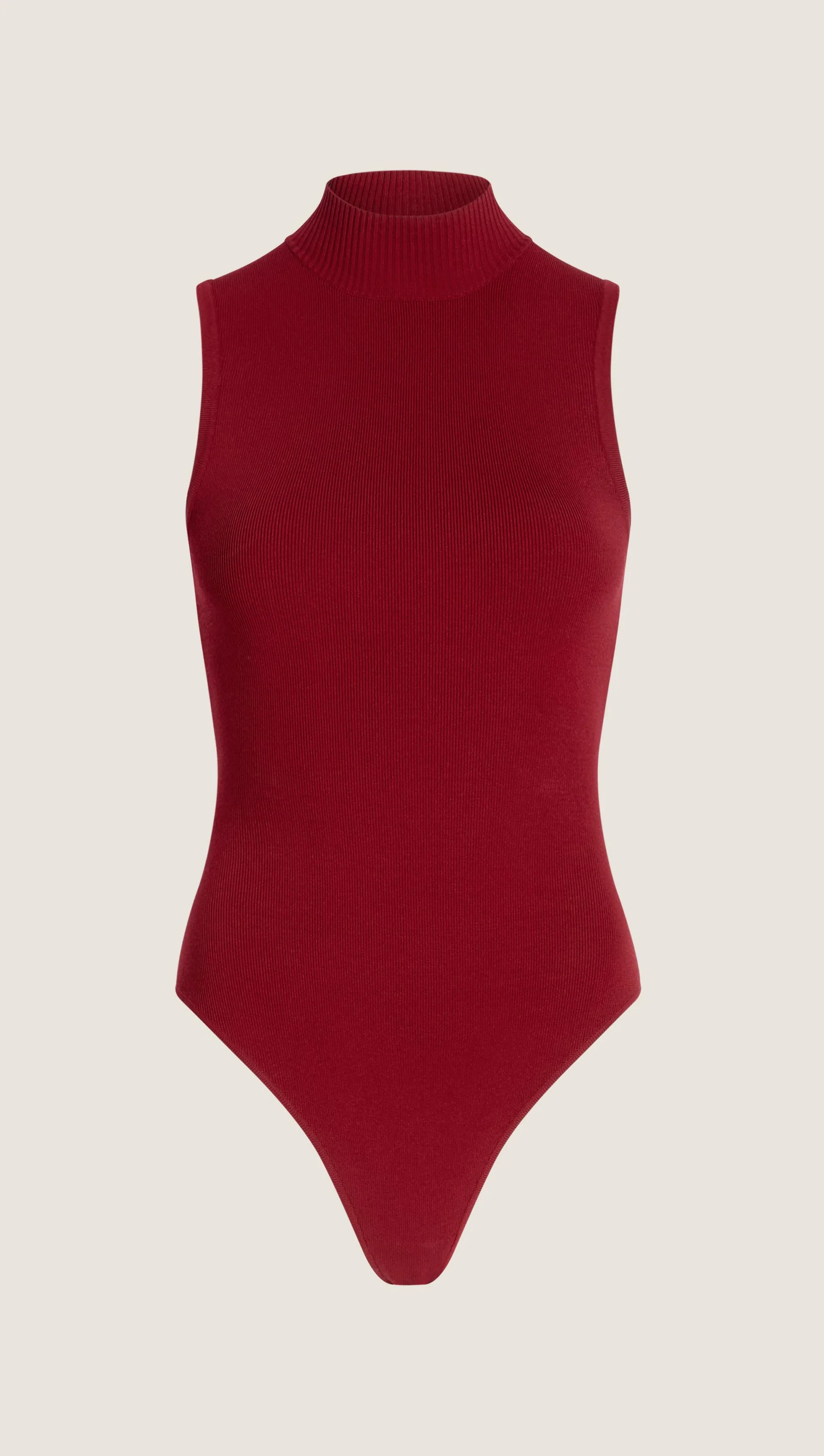 Mock Neck Bodysuit in Viscose | Maroon - Image 6