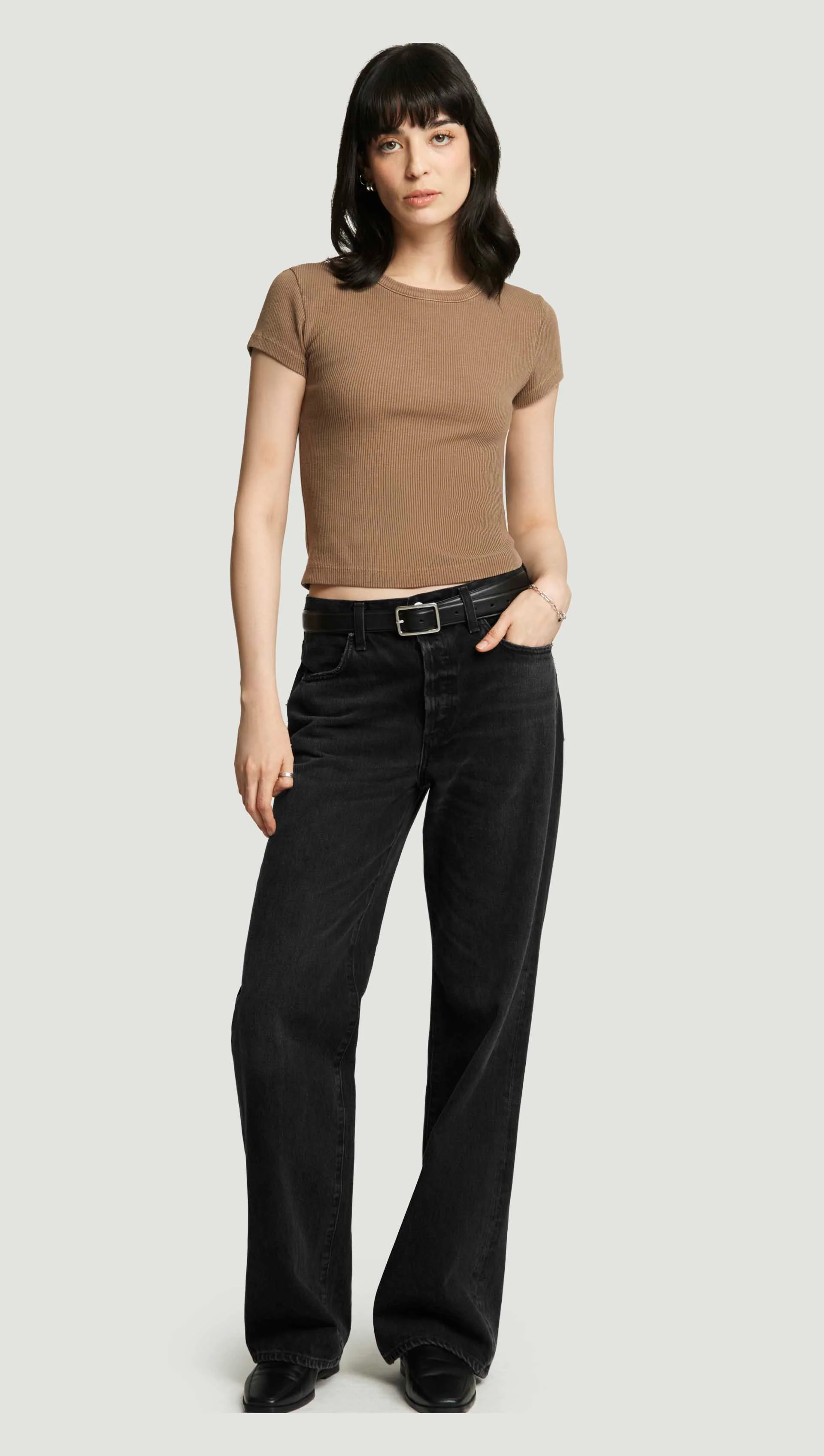 Nello Tee in Rib Knit | Cocoa - Image 4