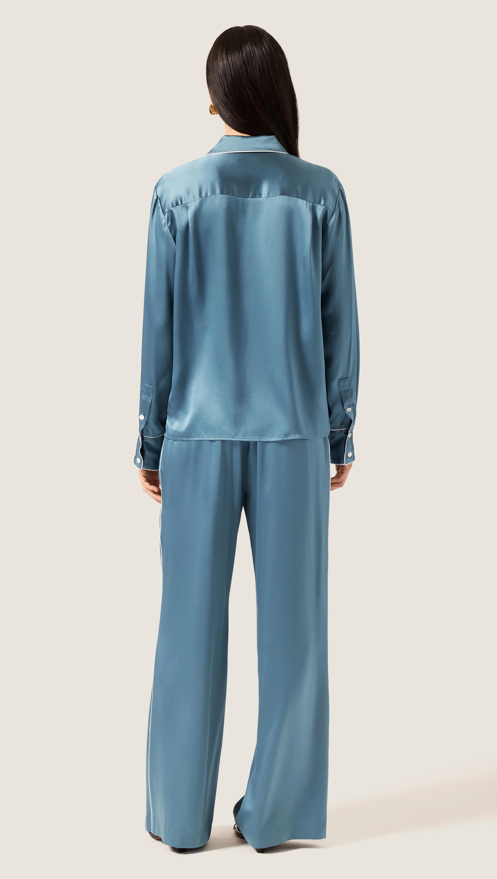 Pajama Blouse in Silk Charmeuse | Steel Blue - Image 4