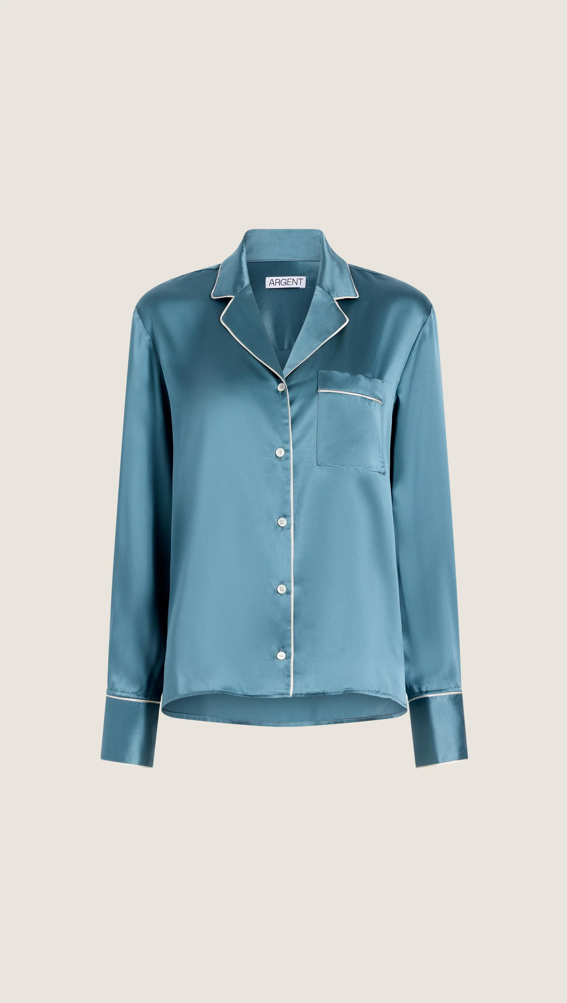 Pajama Blouse in Silk Charmeuse | Steel Blue - Image 9