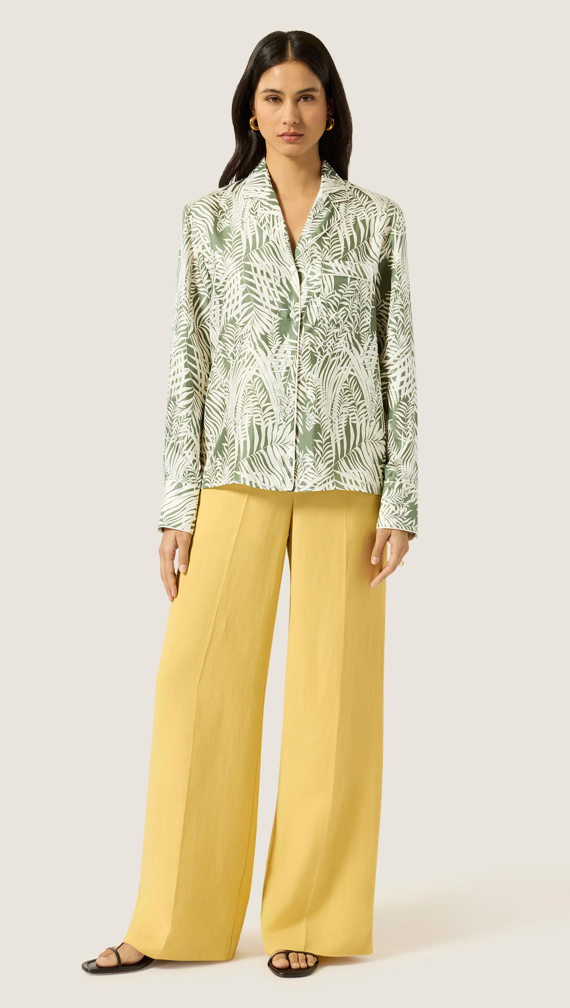 Pajama Blouse in Silk Twill | White Fern - Image 2