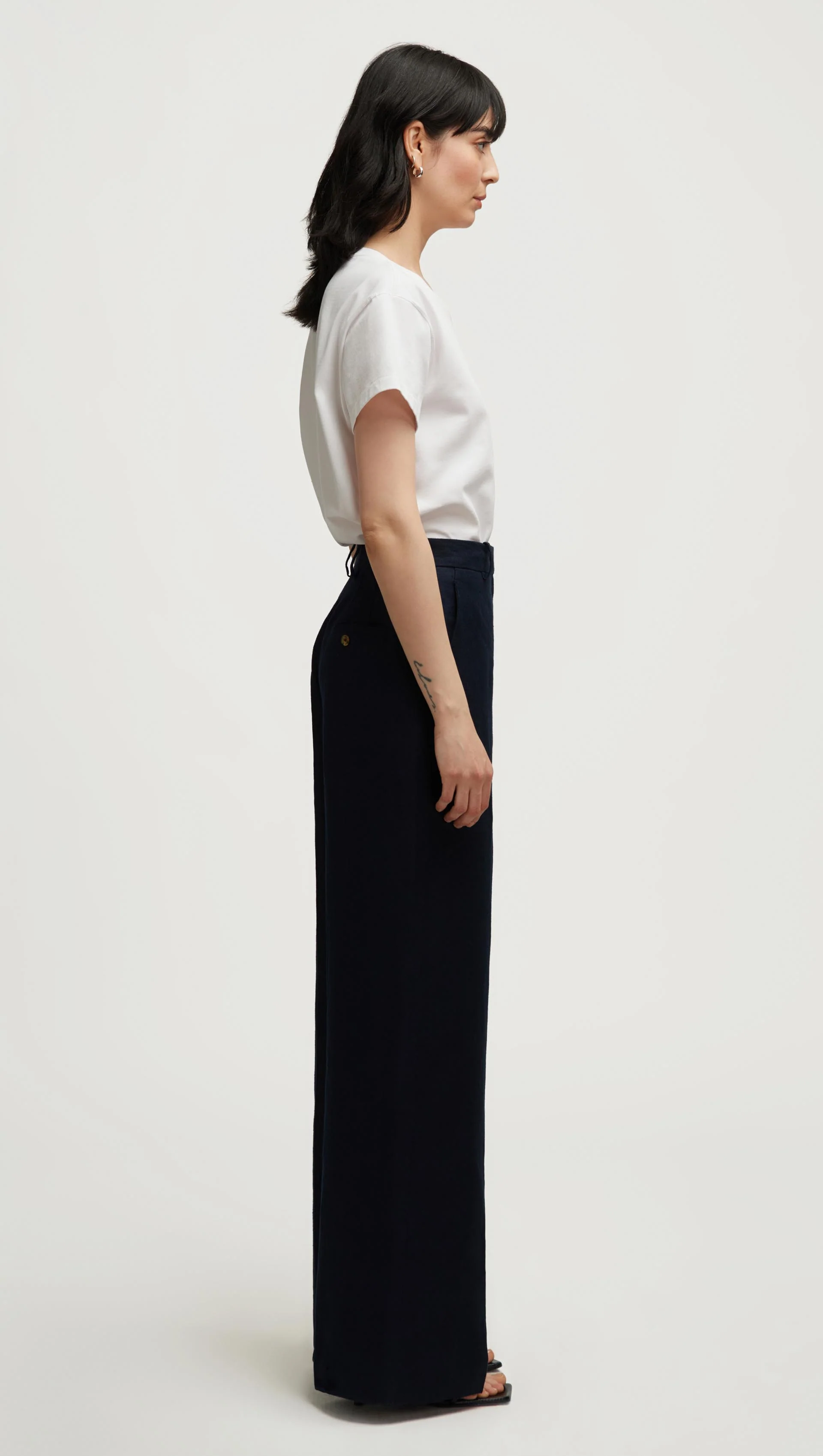 Park Trouser in Basket Weave Linen | Midnight - Image 3