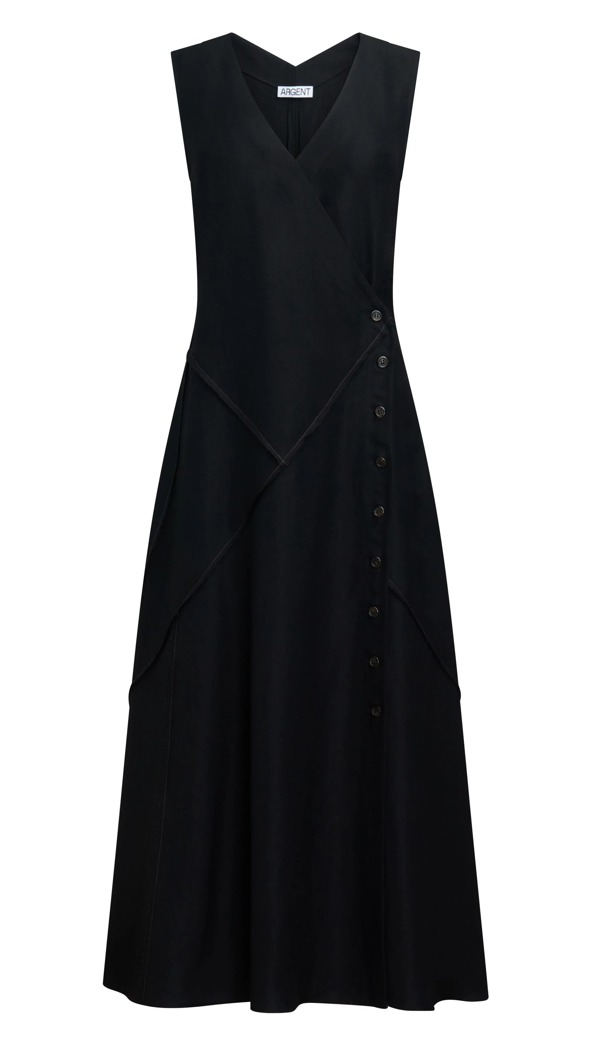 Patchwork Dress in Viscose Linen Twill | Black - Image 7