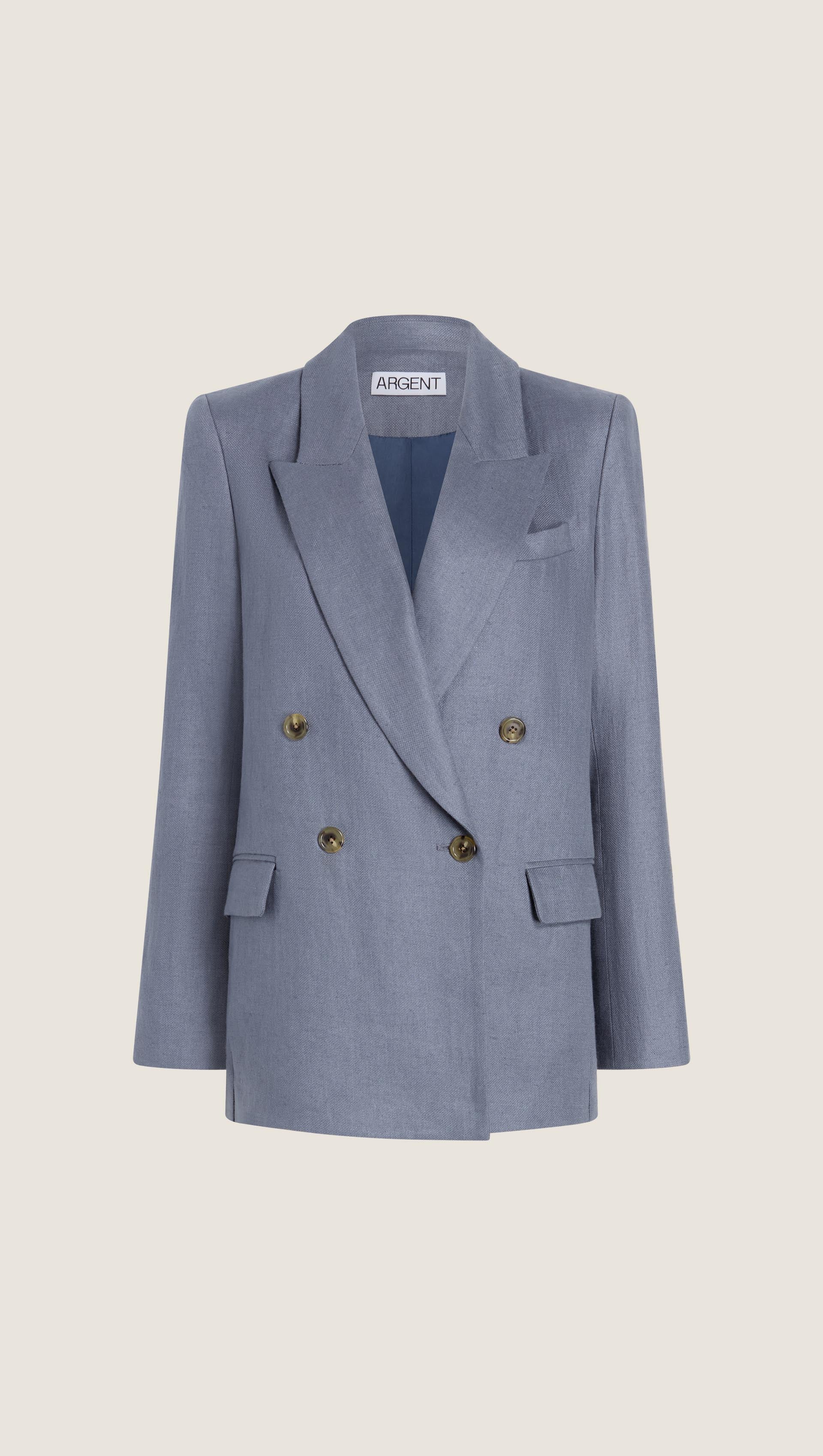 Peak Lapel Blazer in Basket Weave Linen | Blue Grey - Image 11