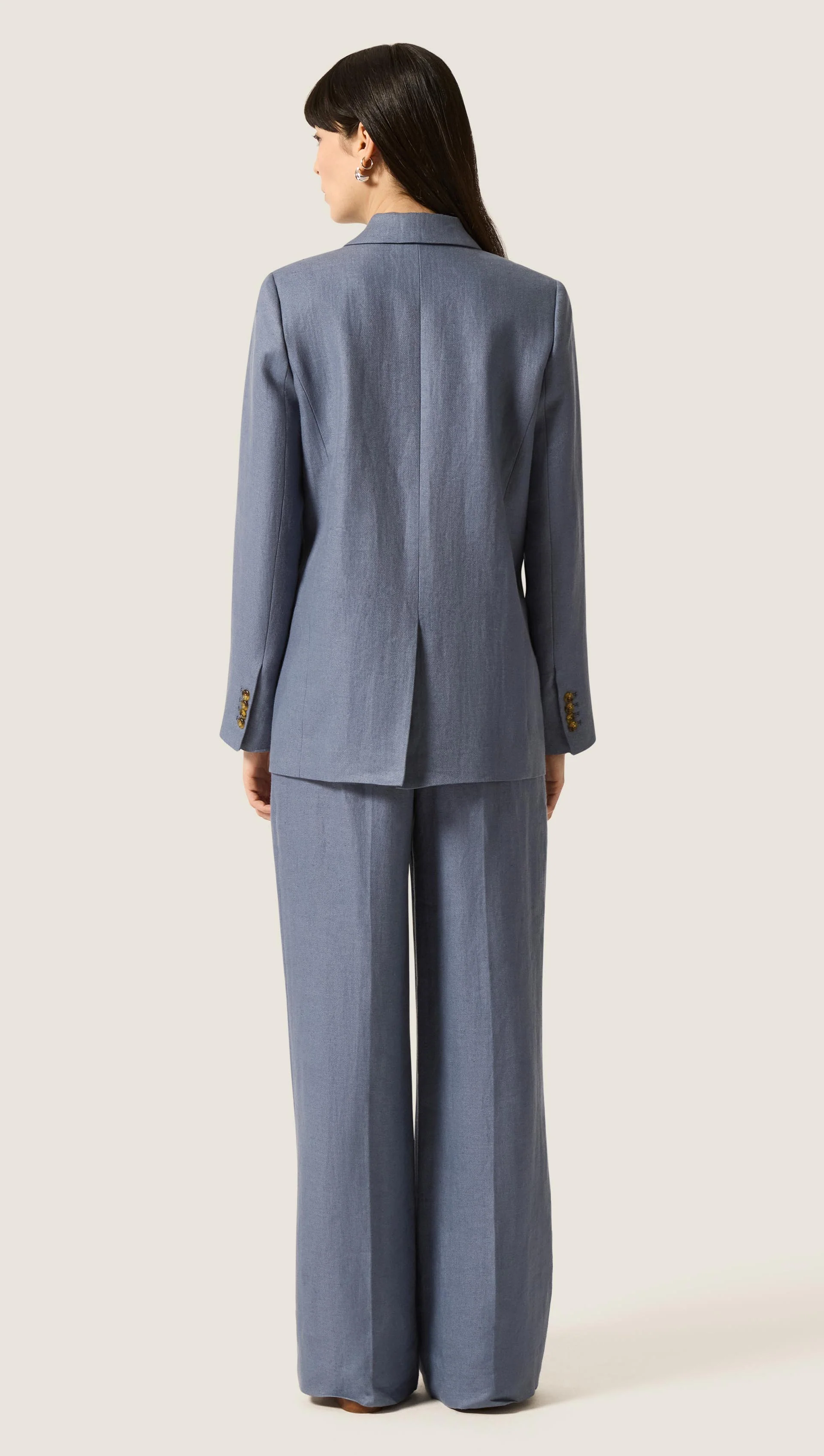 Peak Lapel Blazer in Basket Weave Linen | Blue Grey - Image 6