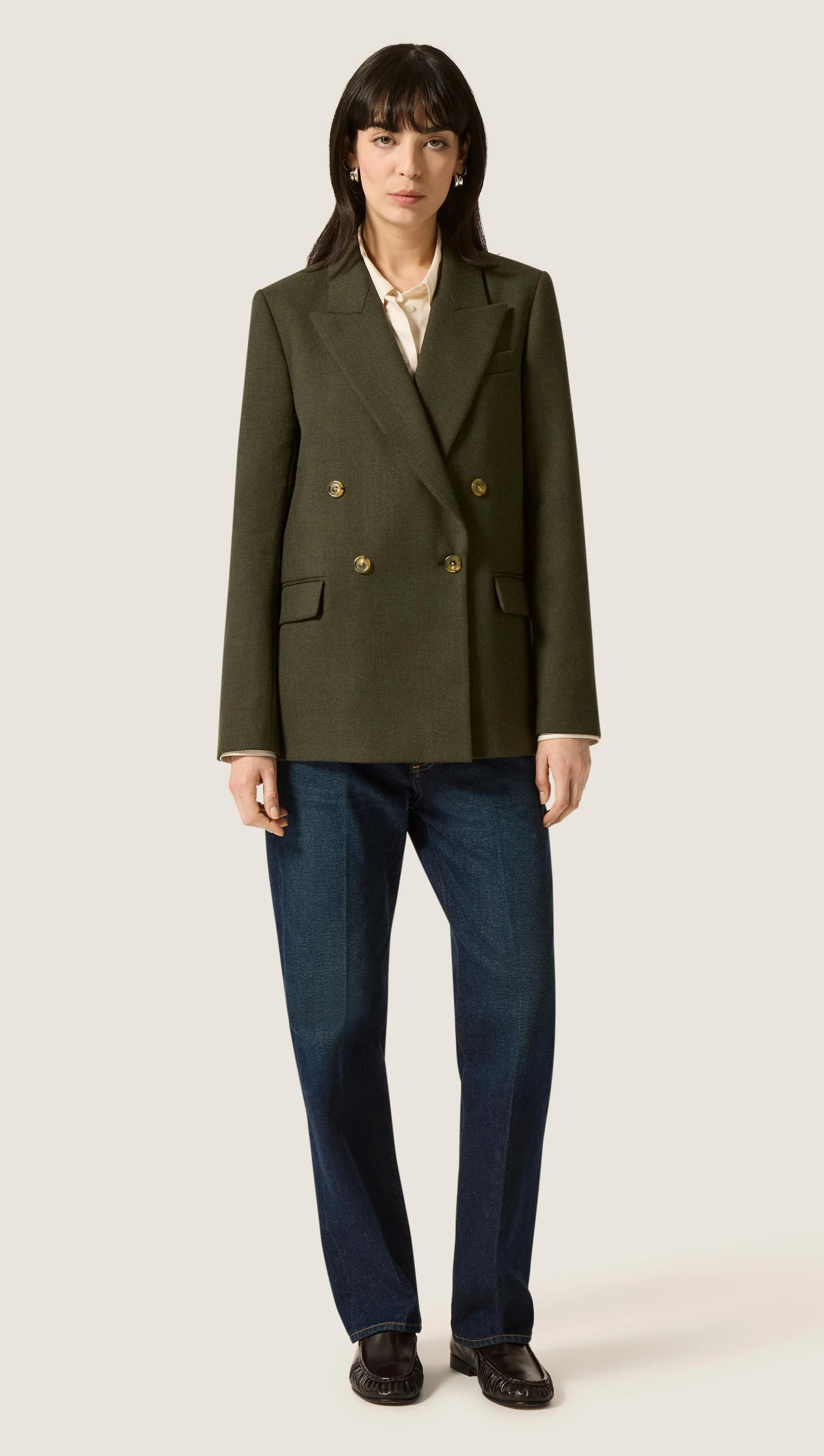 Peak Lapel Blazer in Bellagio Wool | Hunter - Image 6