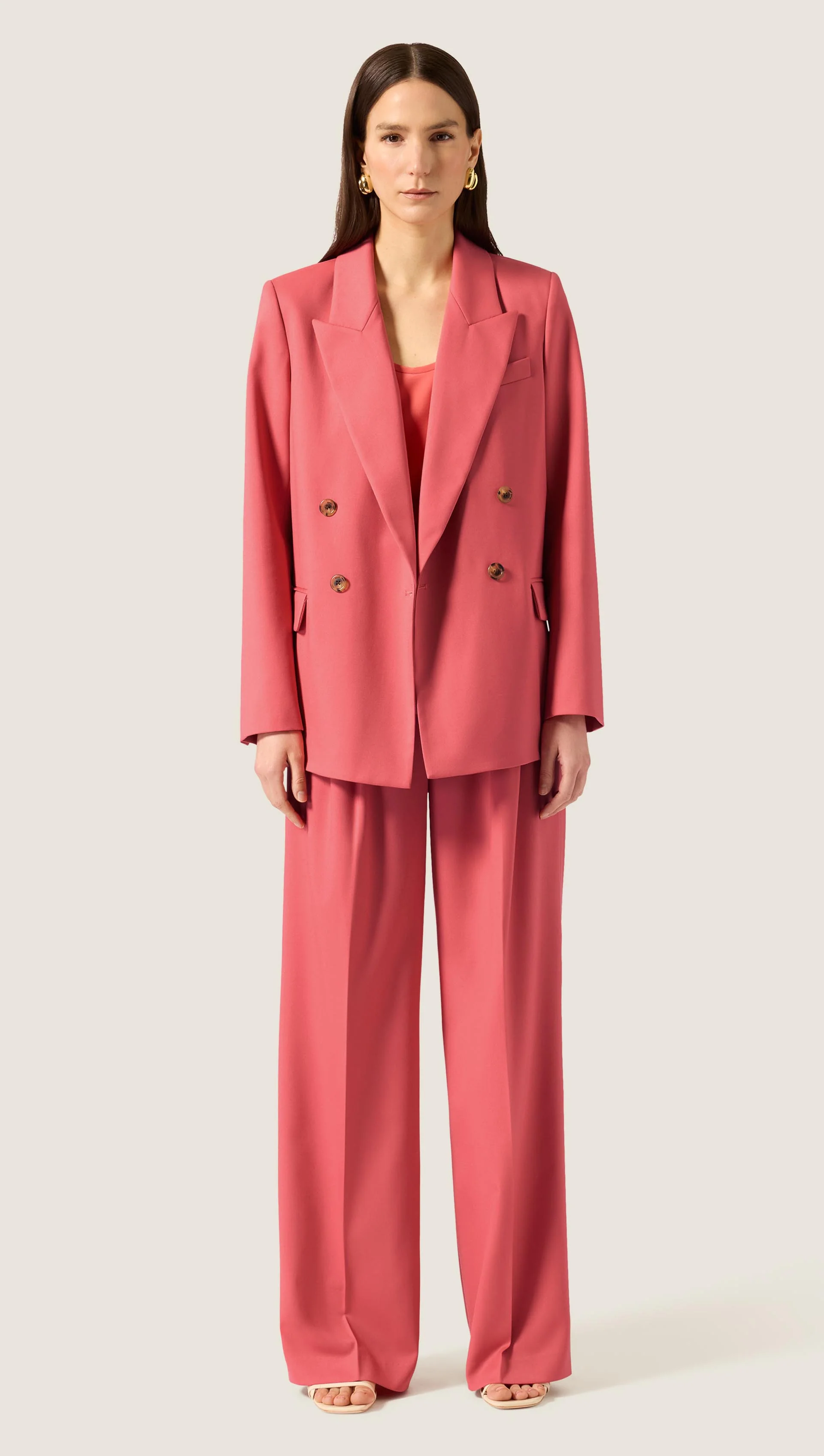 Peak Lapel Blazer in Seasonless Wool | Coral Pink - Image 3