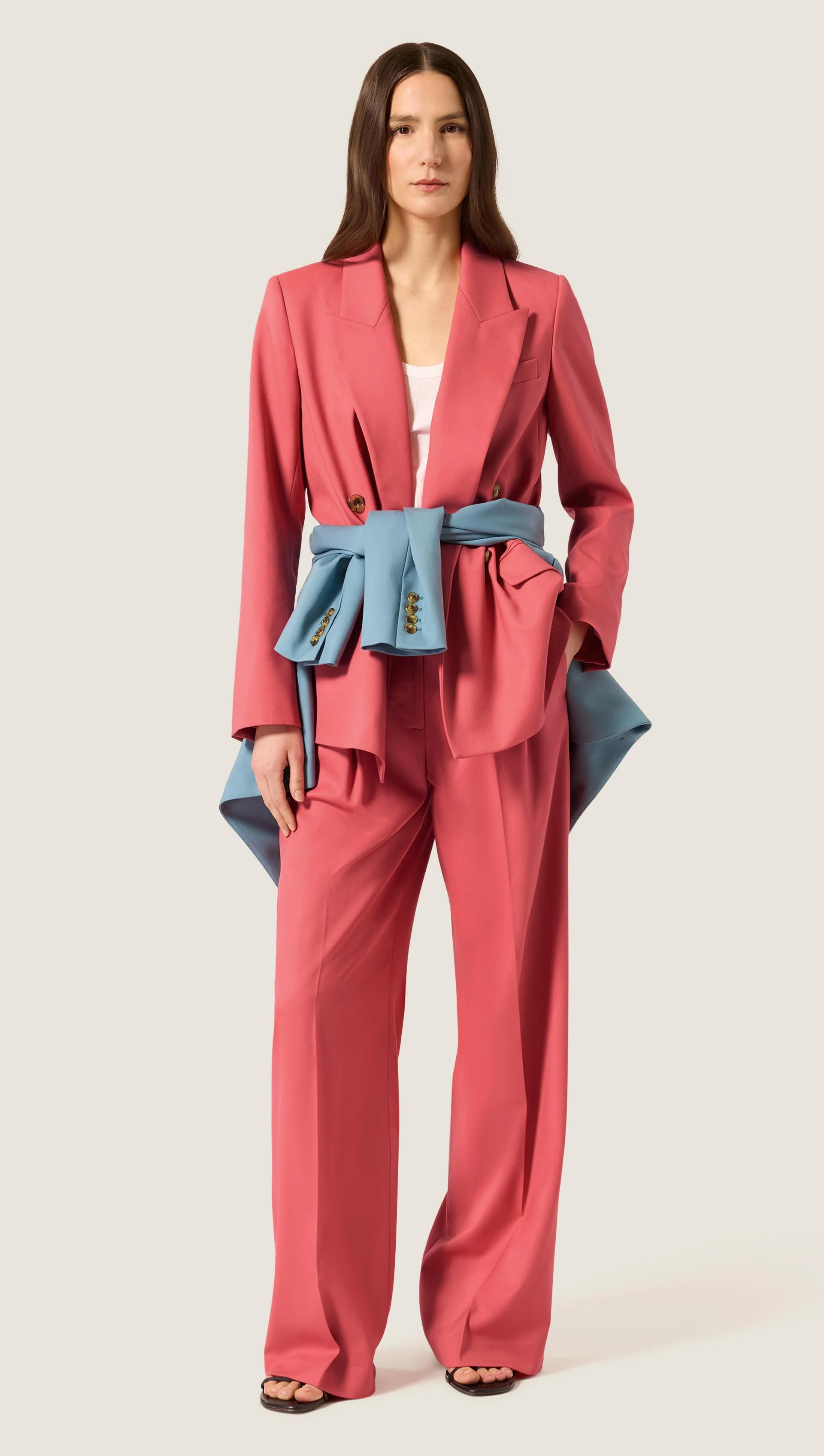 Peak Lapel Blazer in Seasonless Wool | Coral Pink - Image 5