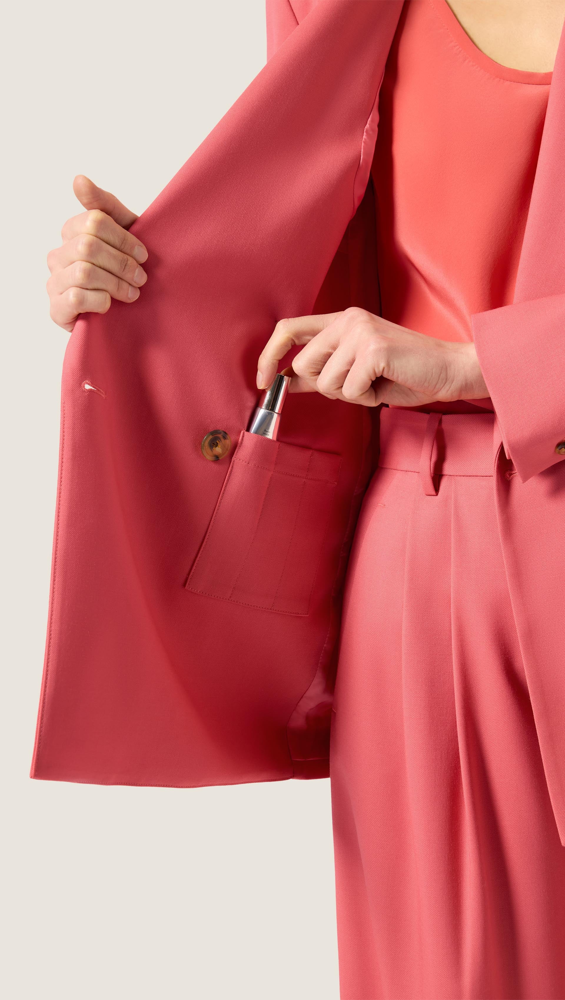 Peak Lapel Blazer in Seasonless Wool | Coral Pink - Image 6