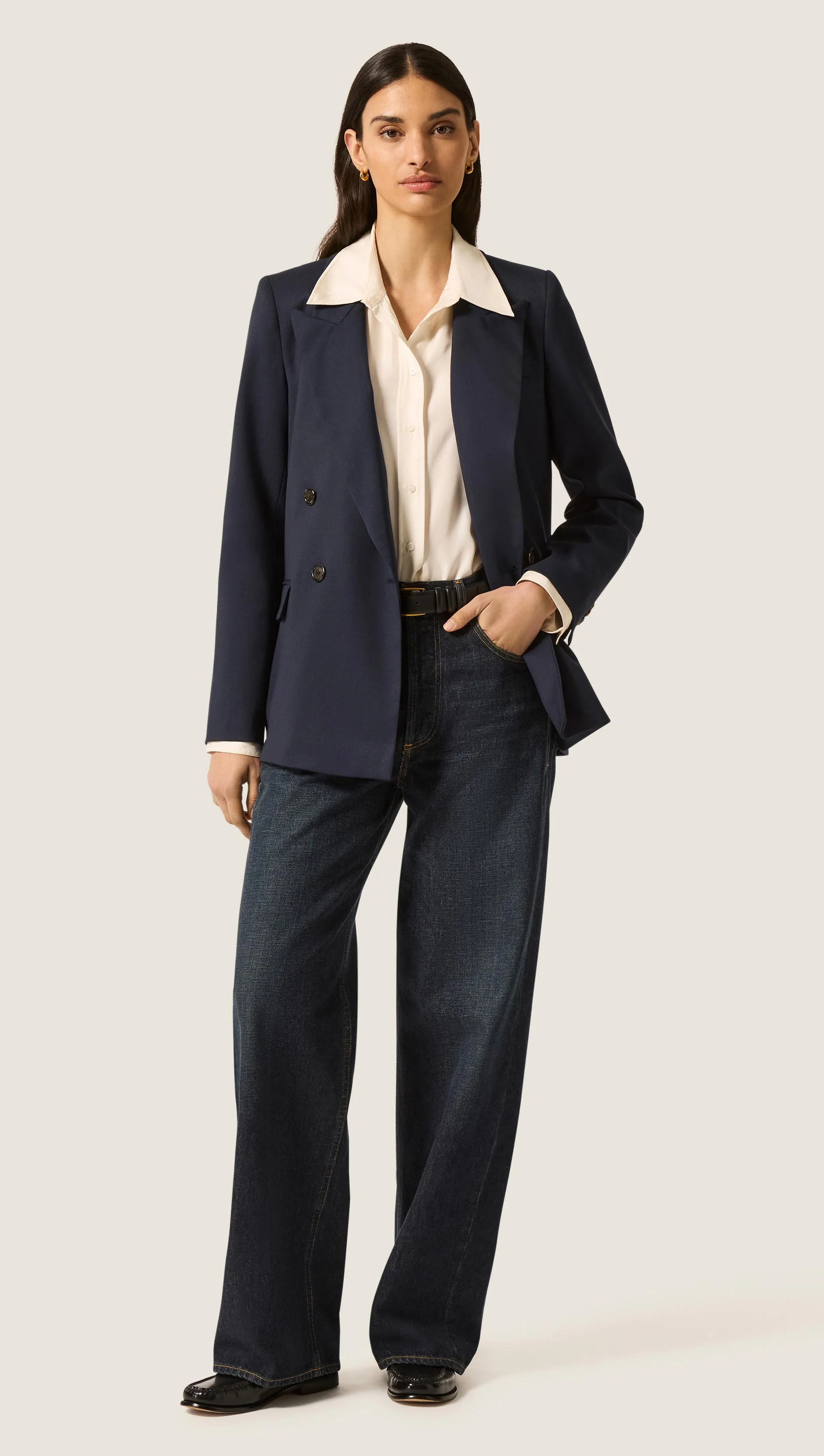 Peak Lapel Blazer in Seasonless Wool | Midnight - Image 3