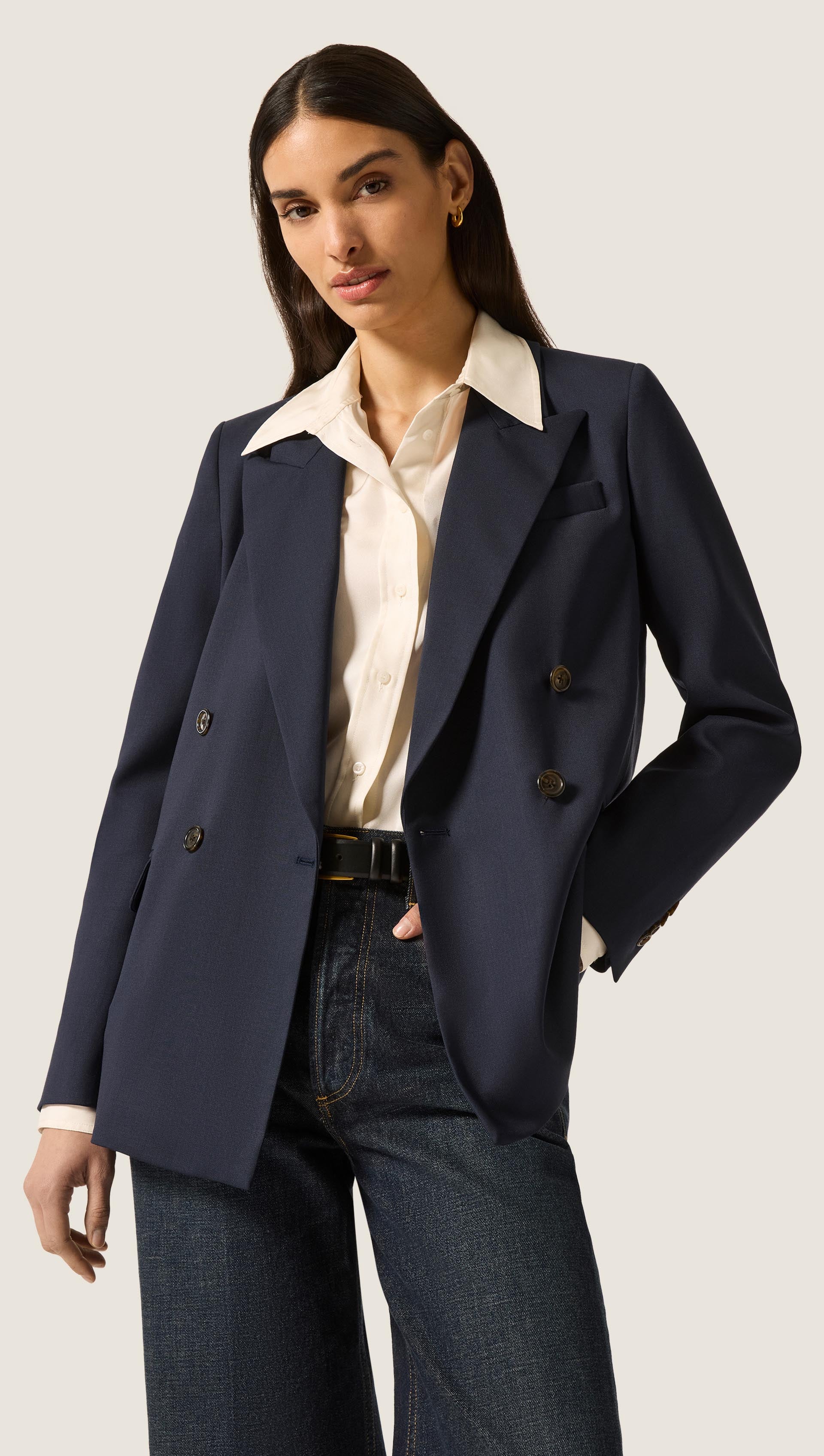 Peak Lapel Blazer in Seasonless Wool | Midnight - Image 9