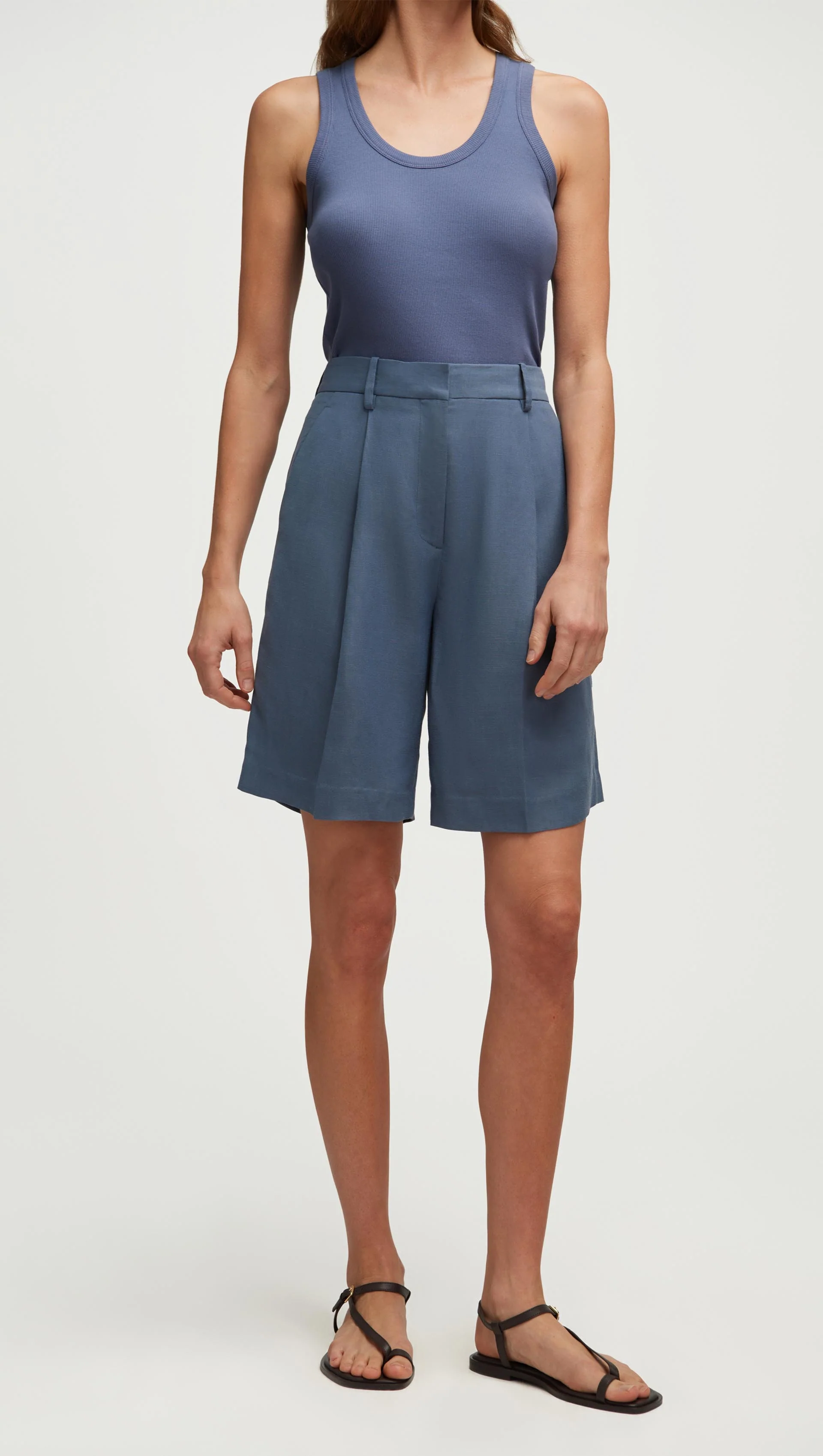 Pleated Shorts in Viscose Linen Twill | Powder Blue - Image 3