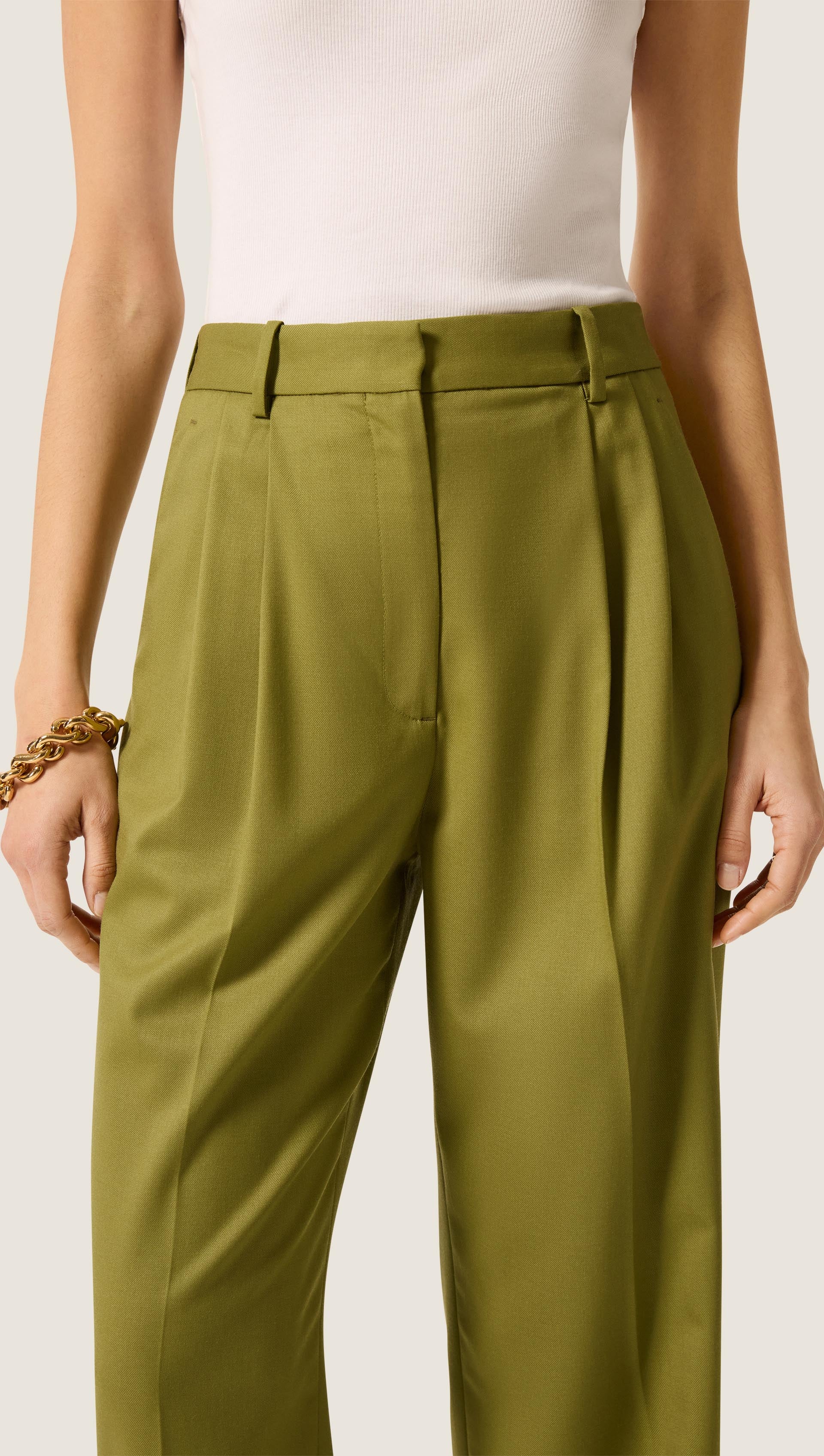 Pleated Tapered Trouser in Seasonless Wool | Pickle - Image 6