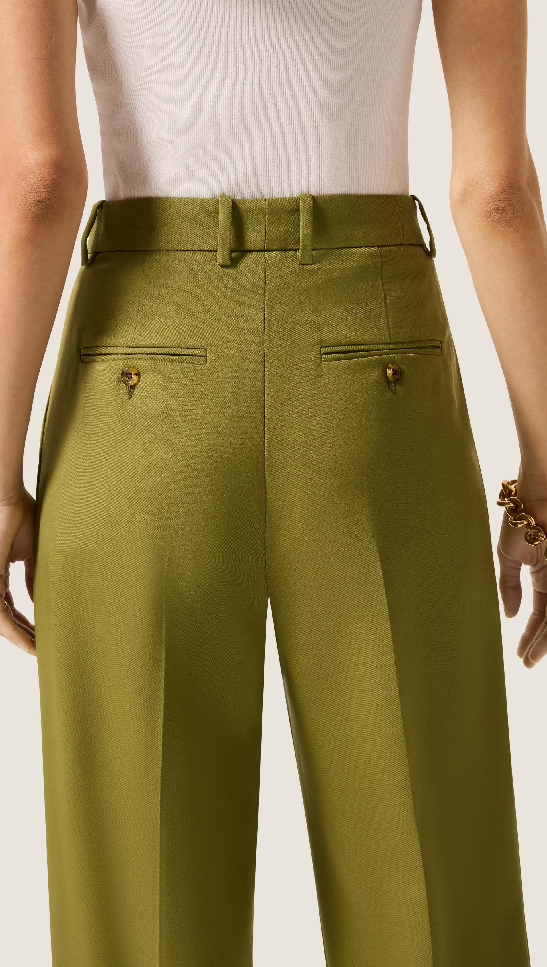 Pleated Tapered Trouser in Seasonless Wool | Pickle - Image 7
