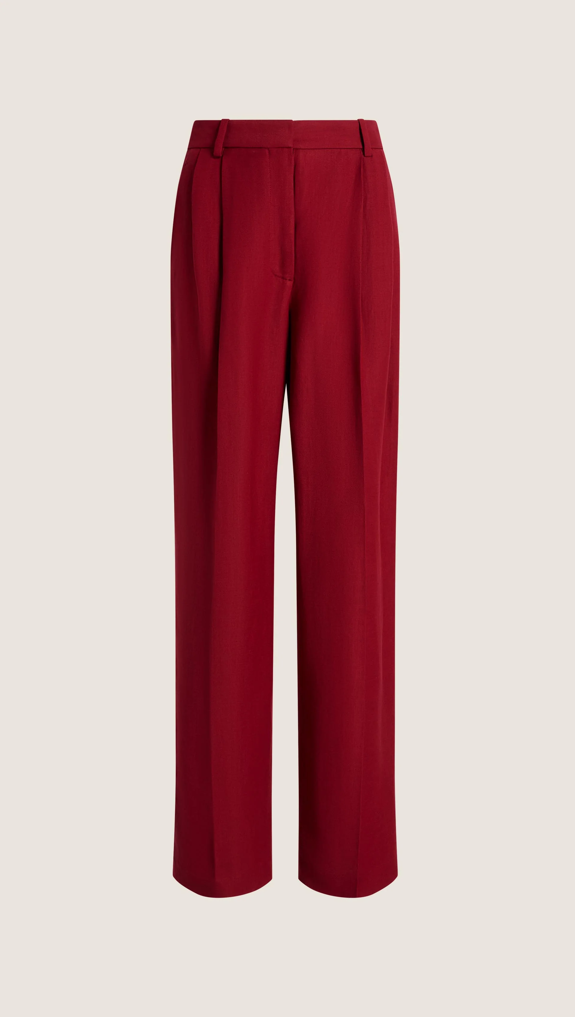 Pleated Tapered Trouser in Viscose Linen | Maroon - Image 8
