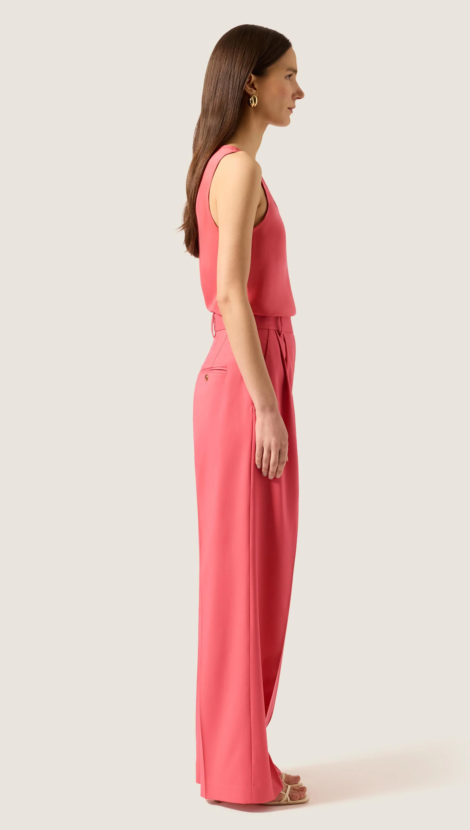 Pleated Trouser in Seasonless Wool | Coral Pink - Image 3