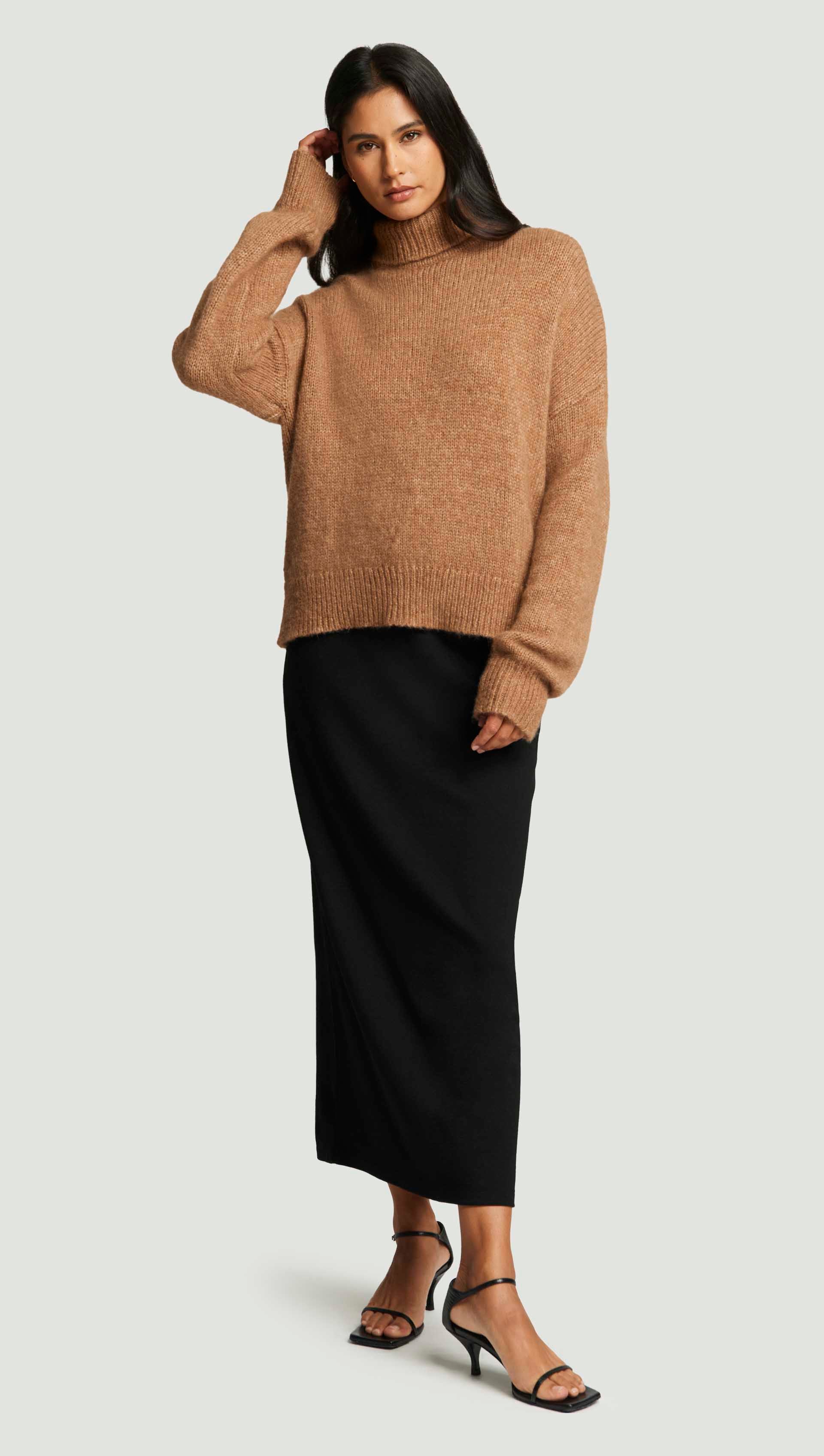Plush Turtleneck Sweater in Luxe Wool | Camel - Image 3