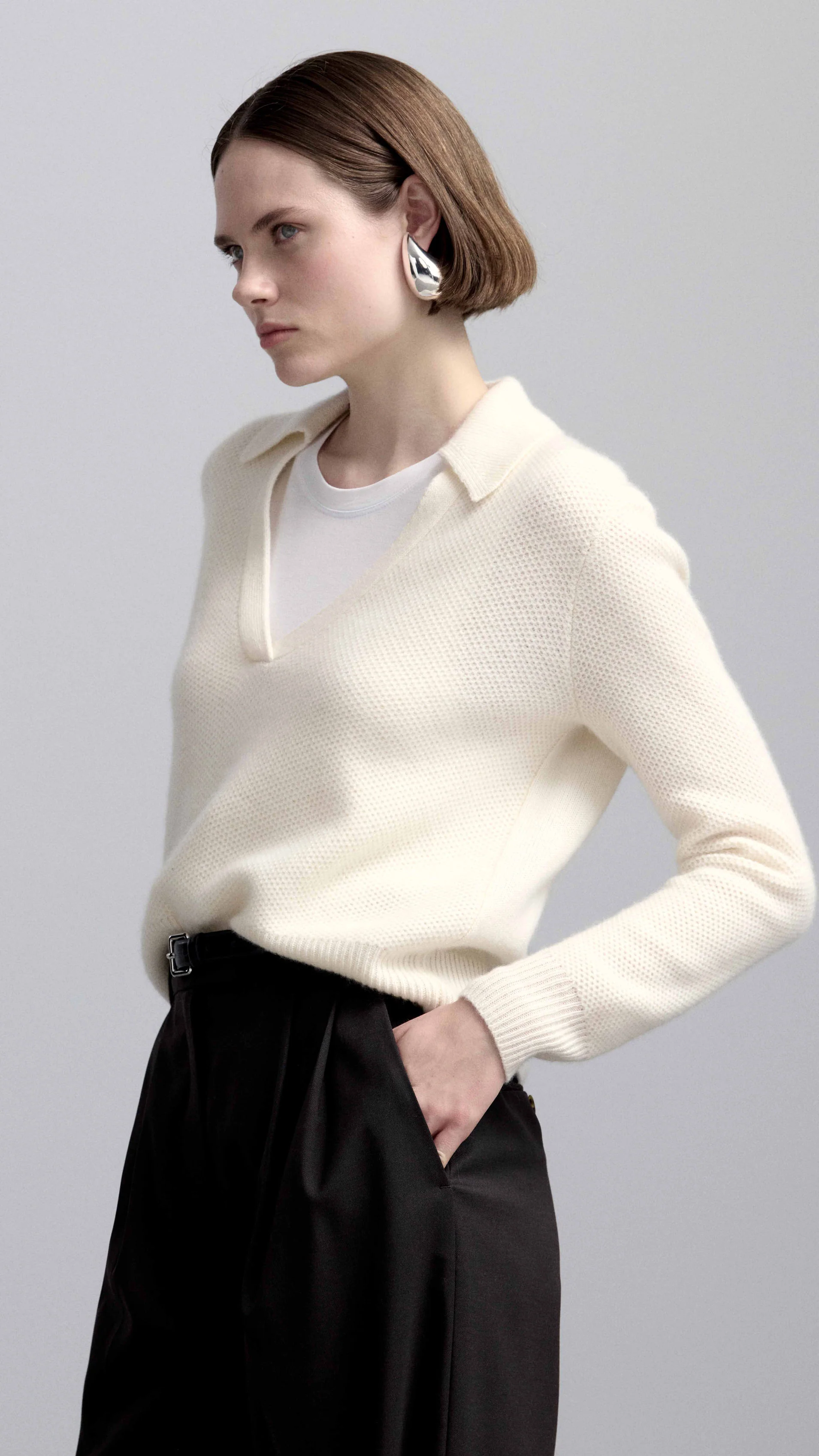 Polo Sweater in Wool Cashmere | Cream - Image 10