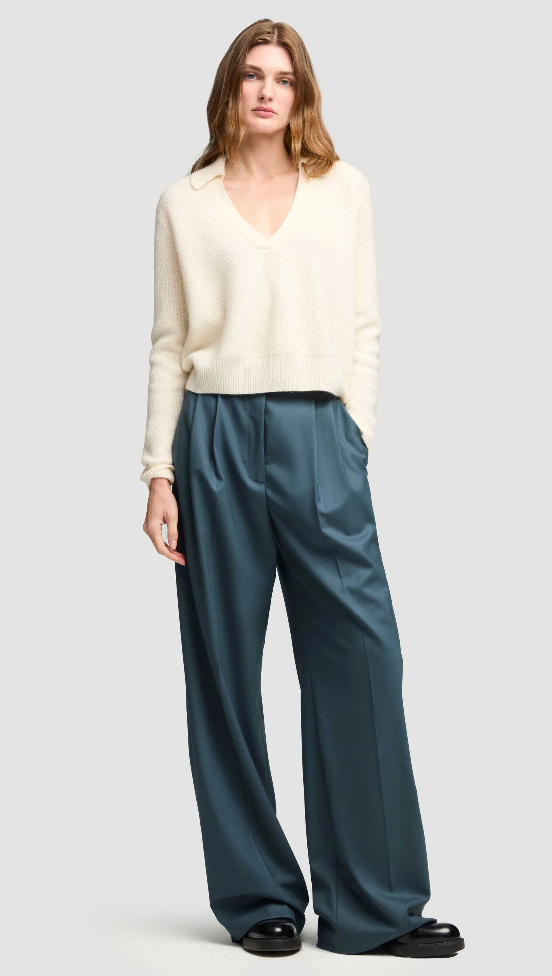 Polo Sweater in Wool Cashmere | Cream - Image 3