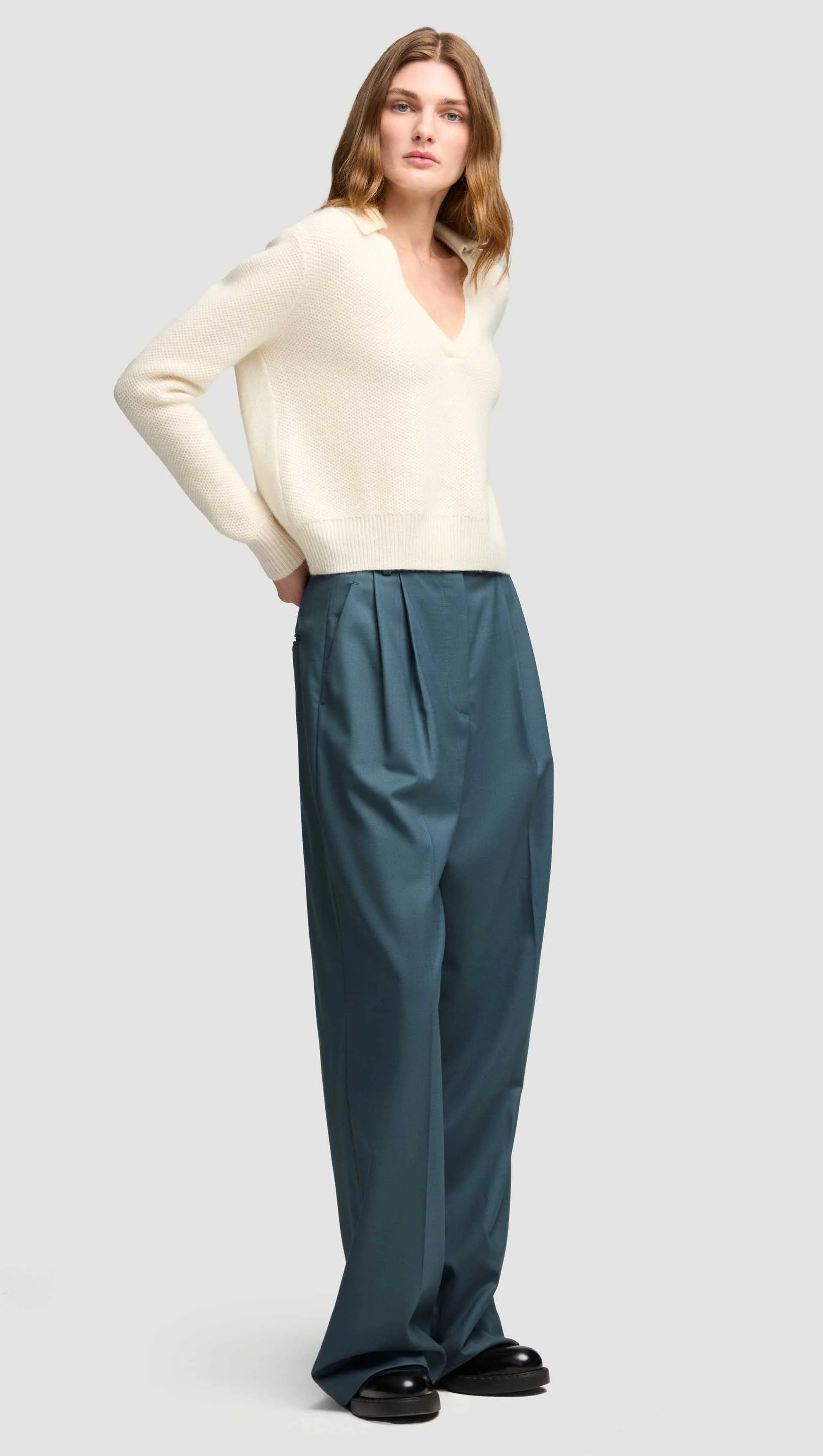 Polo Sweater in Wool Cashmere | Cream - Image 4