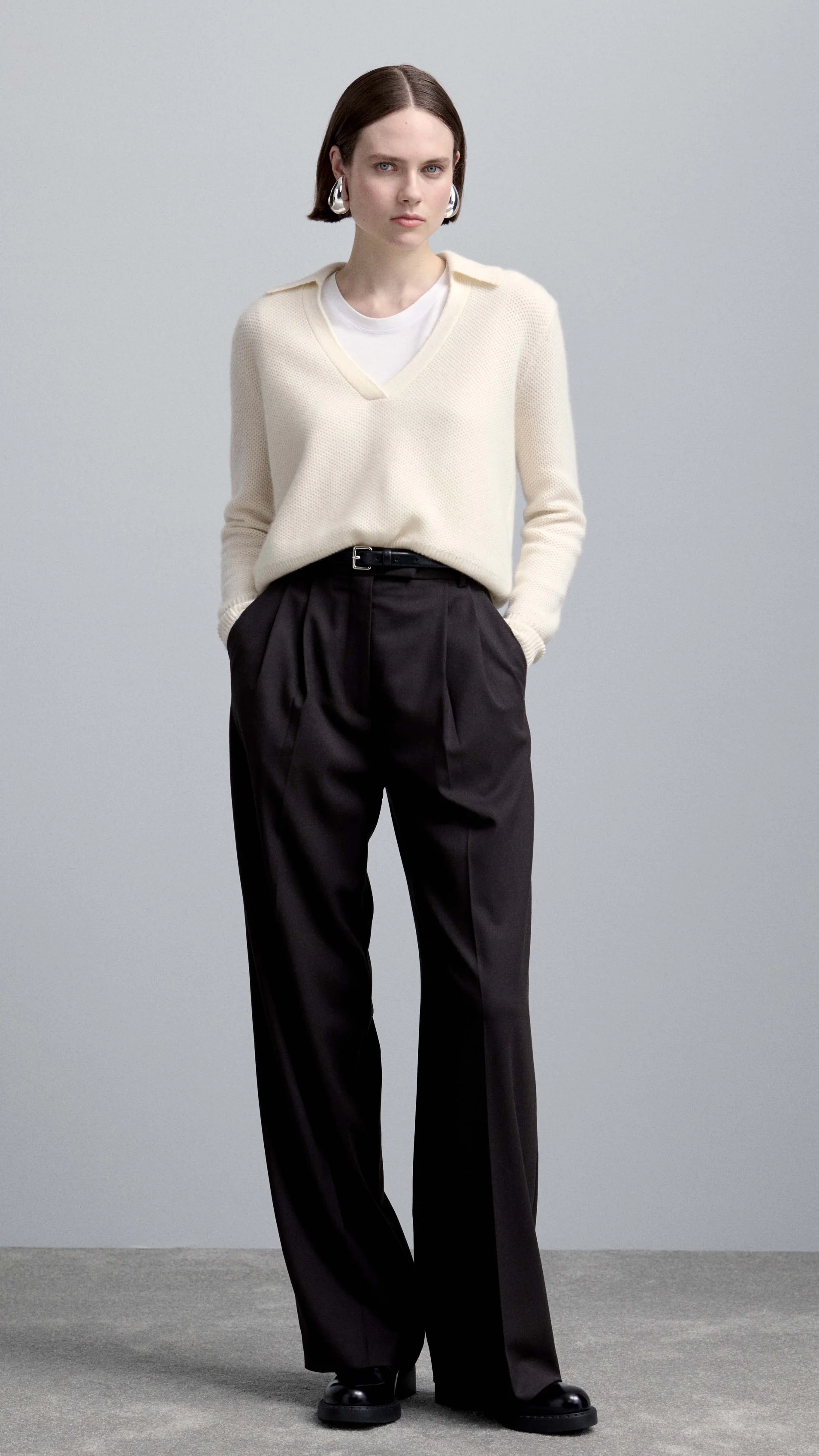 Polo Sweater in Wool Cashmere | Cream - Image 8