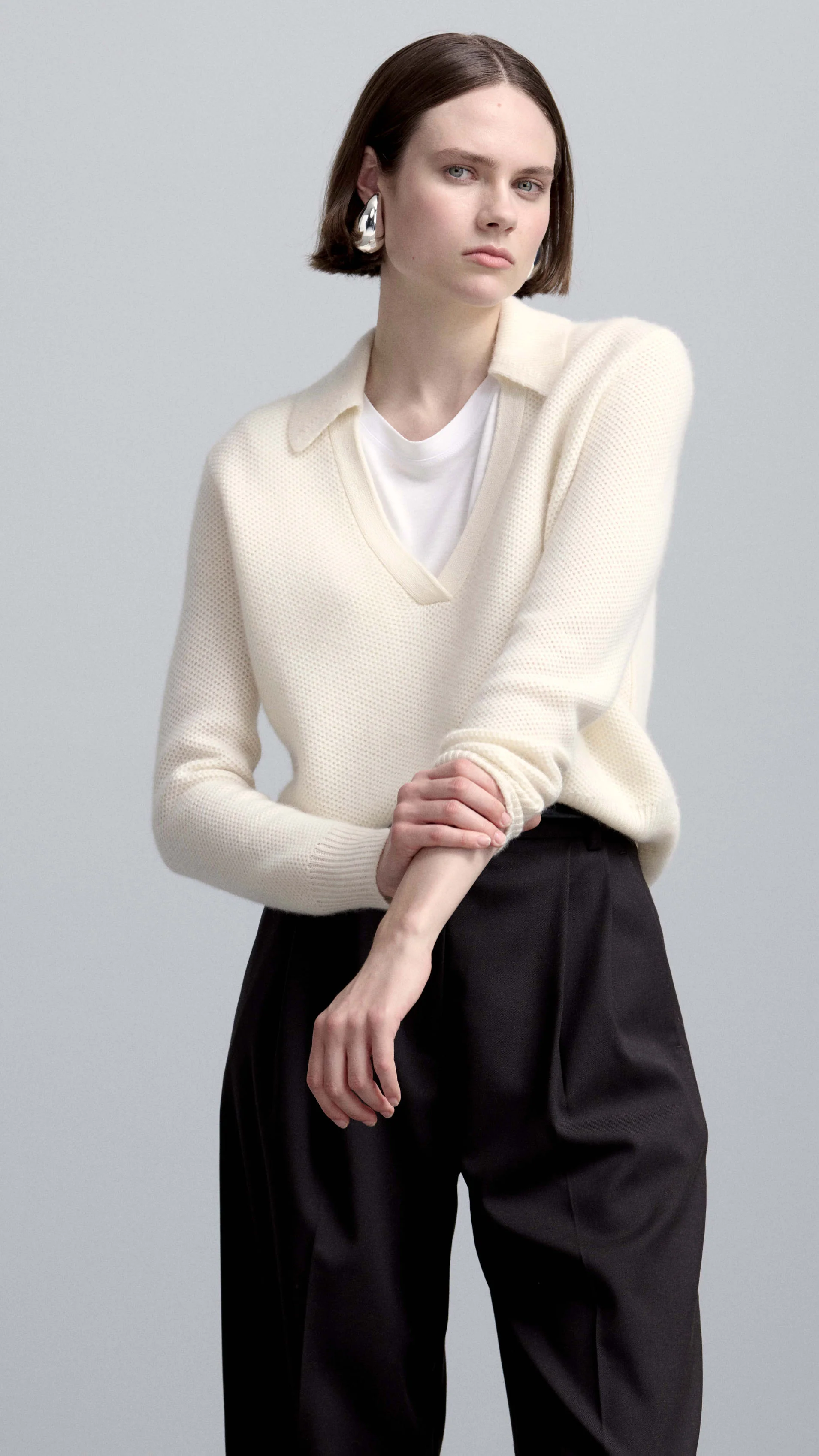 Polo Sweater in Wool Cashmere | Cream - Image 9