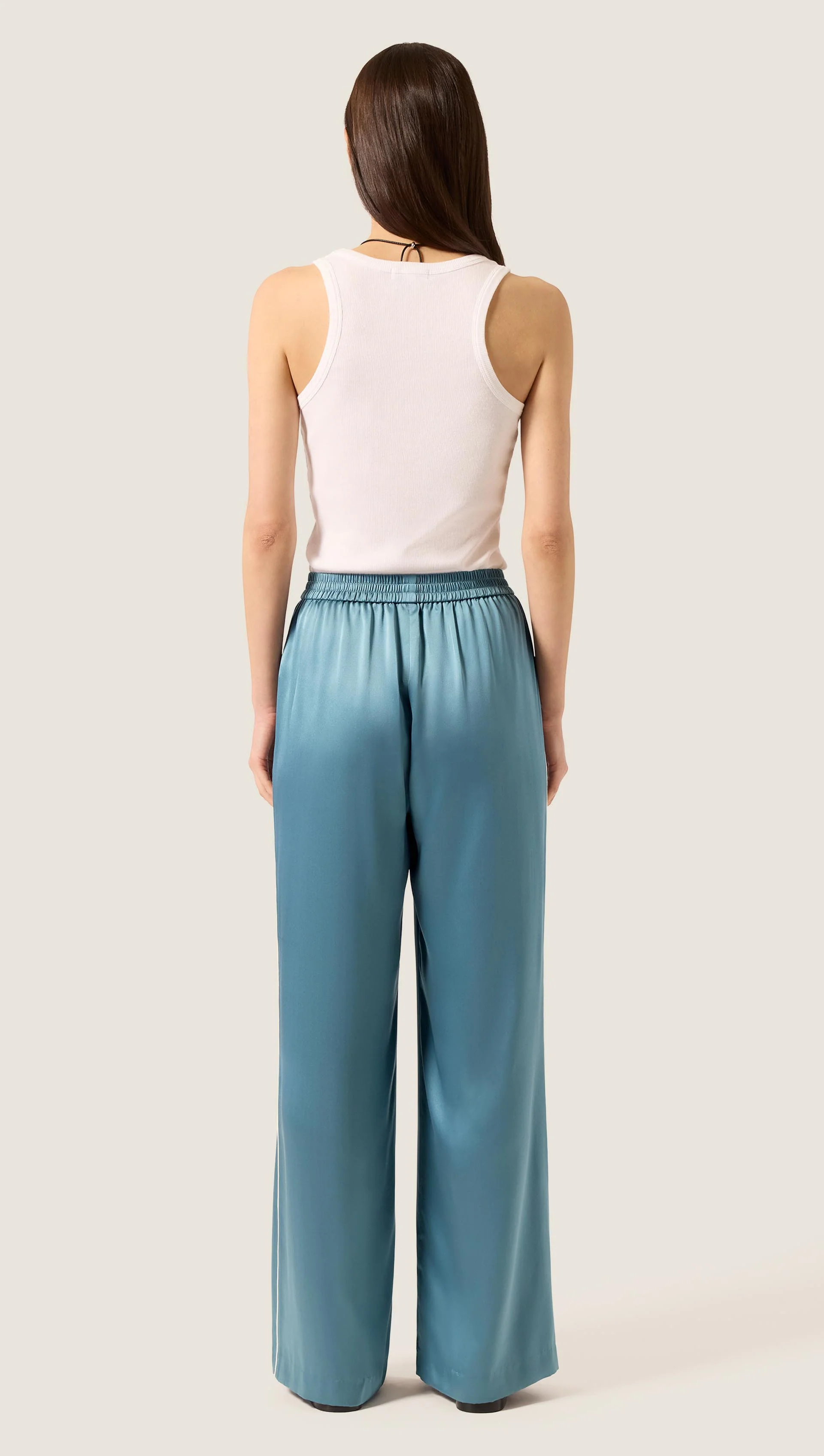 Pull-Up Pant in Silk Charmeuse w/Piping Detail | Steel Blue - Image 4