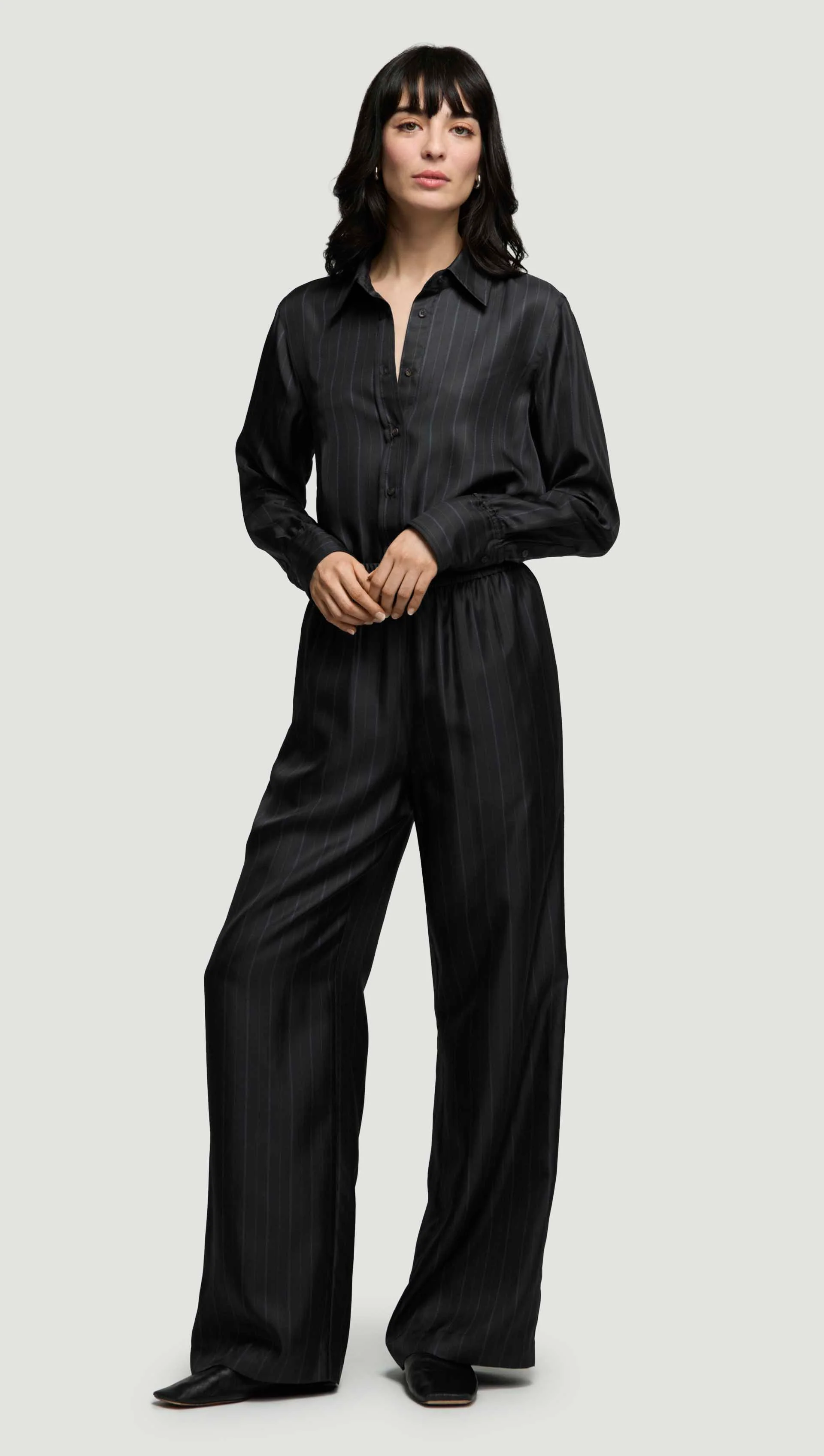 Pull-Up Pant in Silk Twill | Midnight Stripe