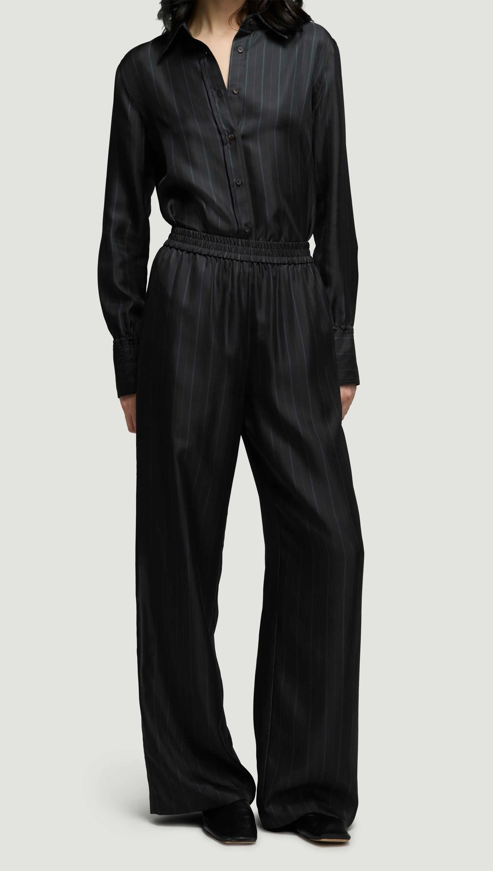 Pull-Up Pant in Silk Twill | Midnight Stripe - Image 3