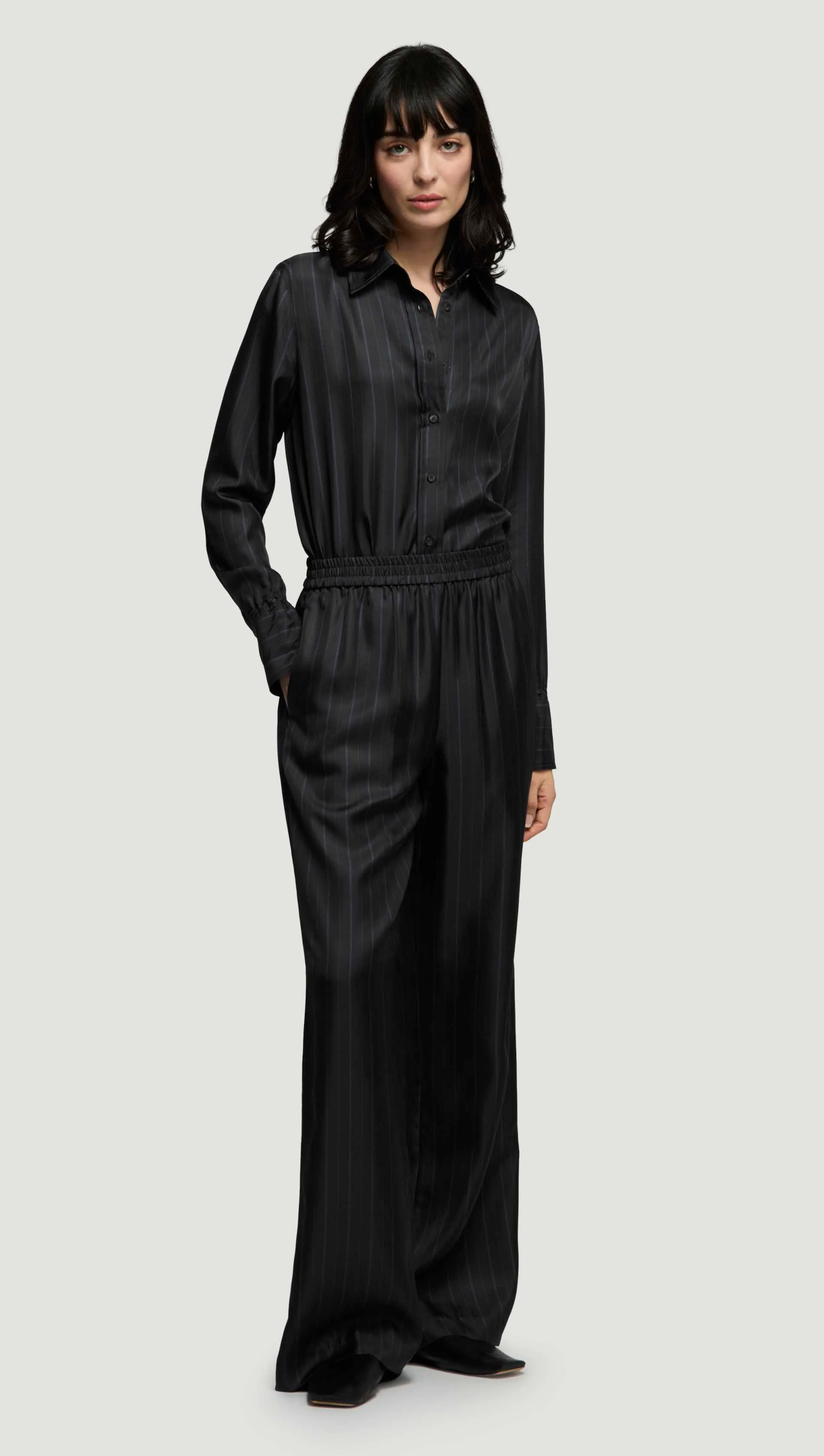 Pull-Up Pant in Silk Twill | Midnight Stripe - Image 4