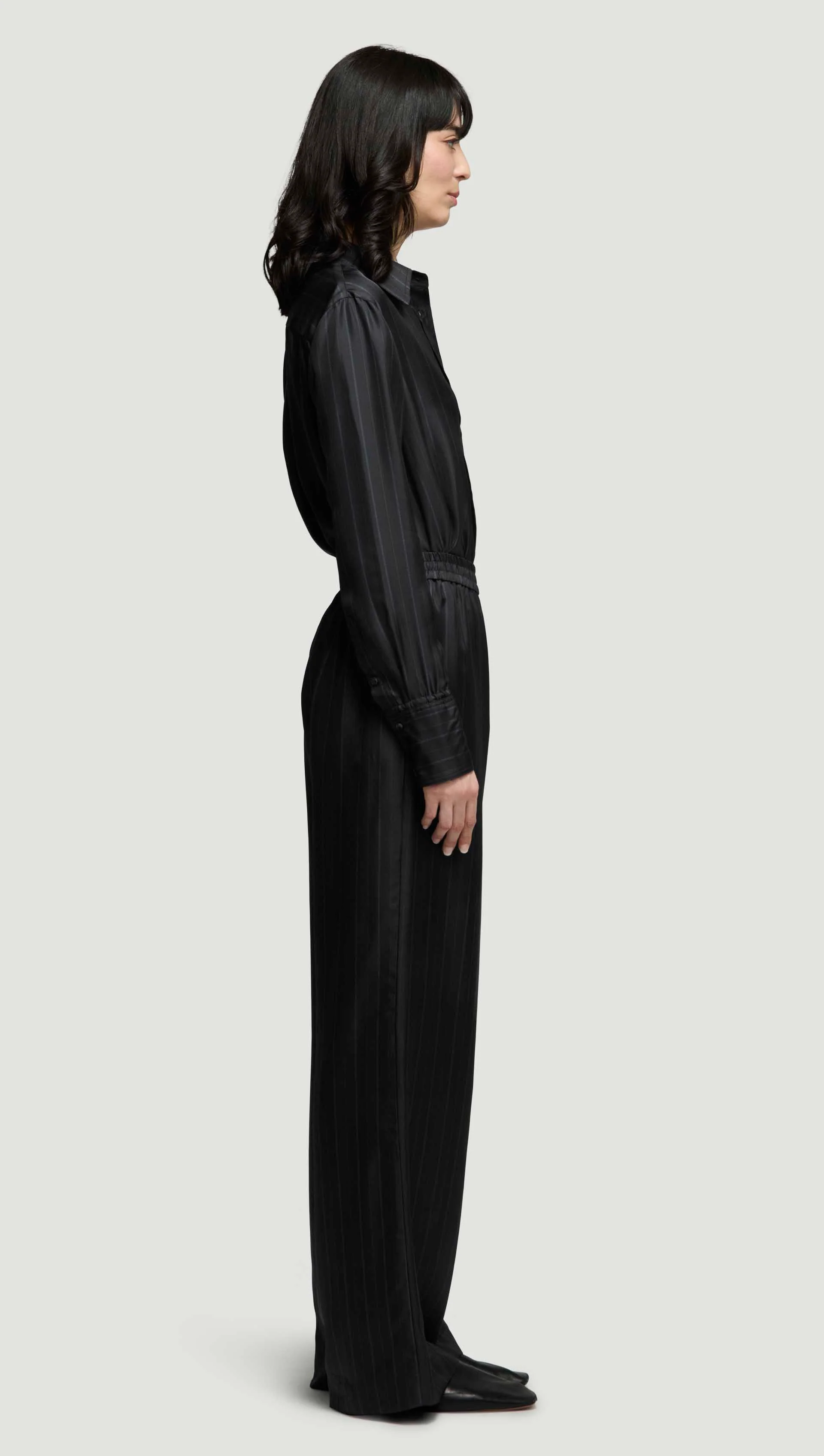 Pull-Up Pant in Silk Twill | Midnight Stripe - Image 5