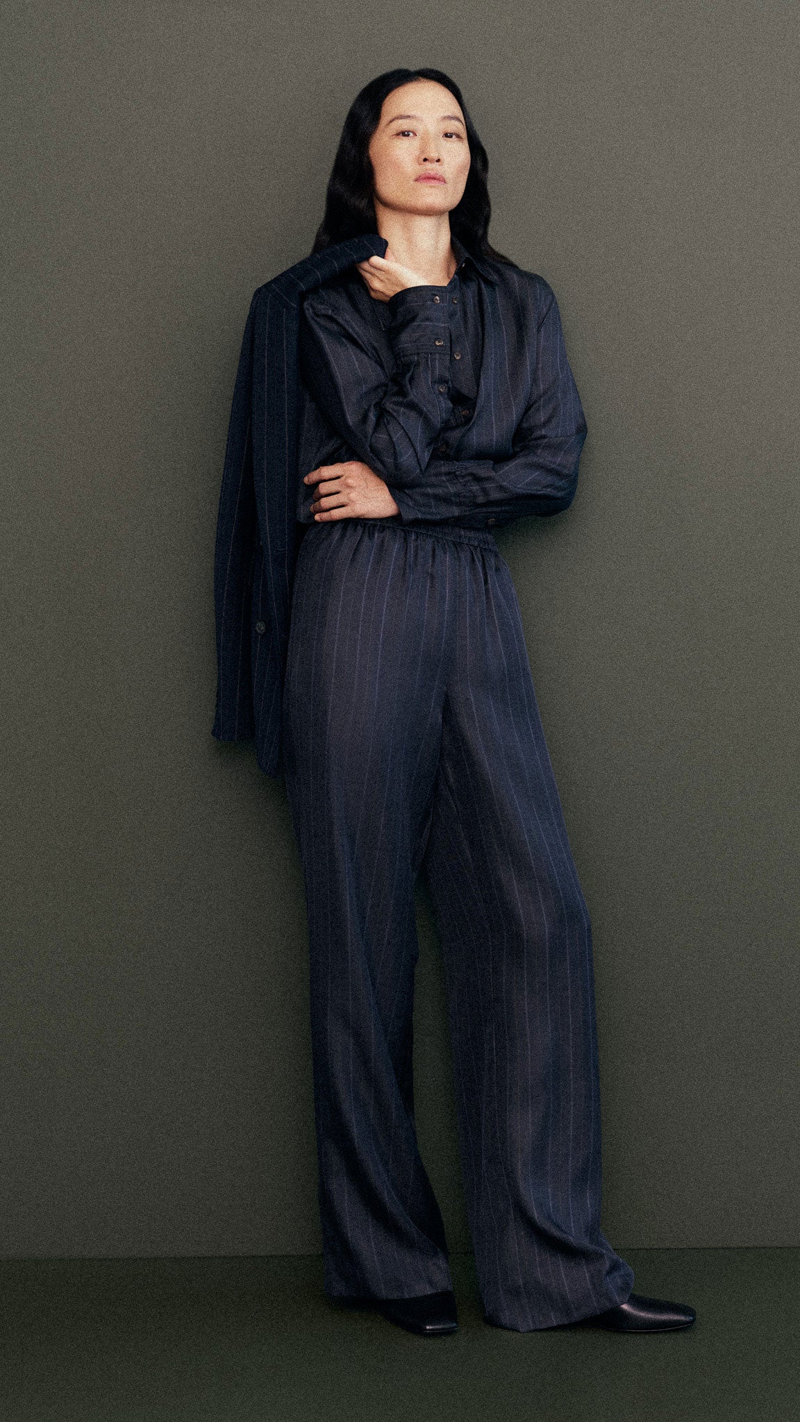 Pull-Up Pant in Silk Twill | Midnight Stripe - Image 7